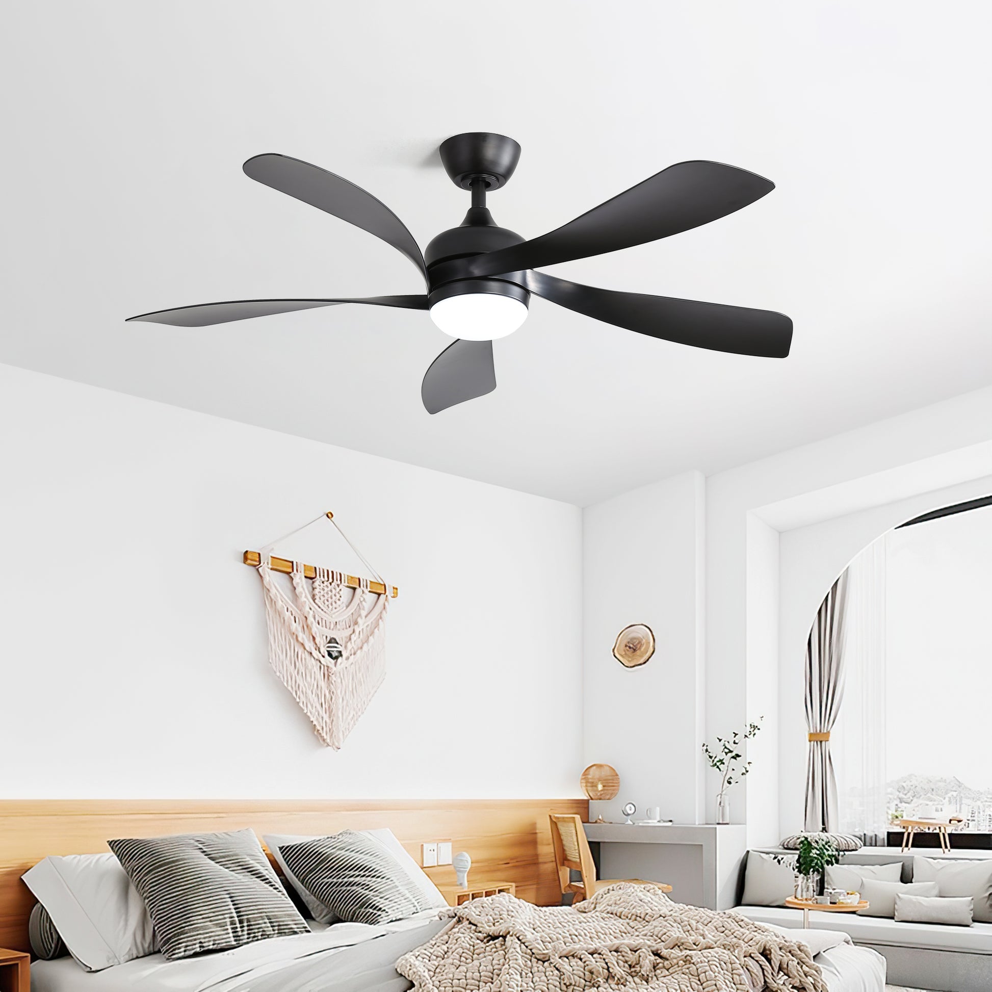 Black fiveblade modern ceiling fan with integrated LED light
