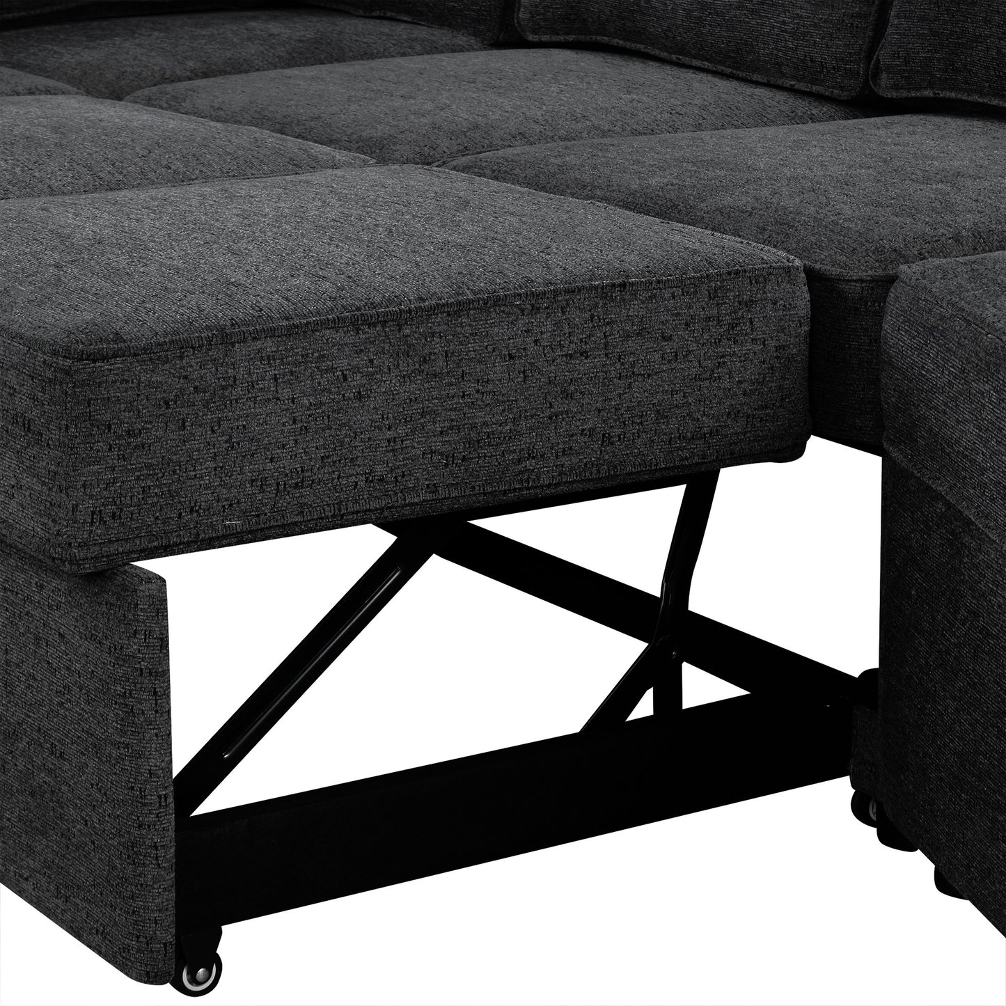 Dark grey fabric sectional sofa with pullout bed mechanism
