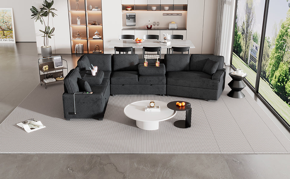Dark gray sectional sofa with builtin USB ports perfect for modern living rooms