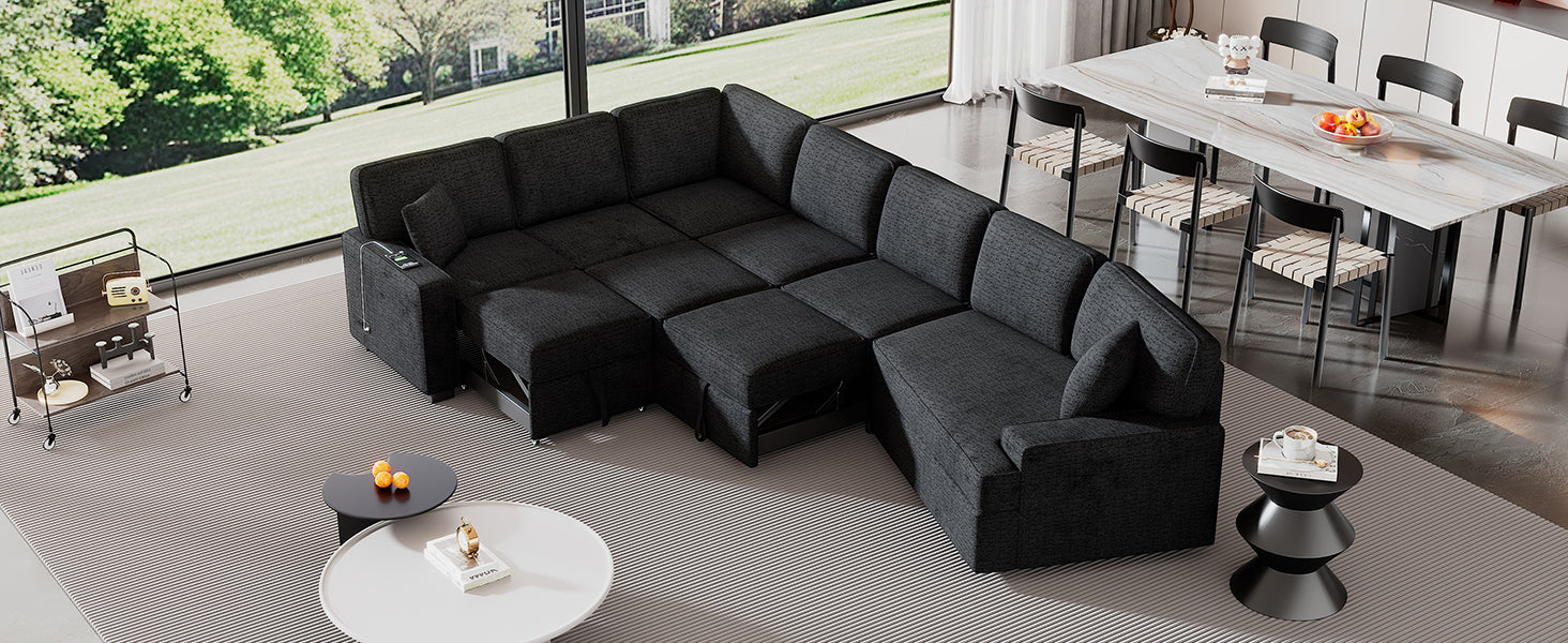 Dark grey modular sectional sofa with integrated USB ports for modern living rooms
