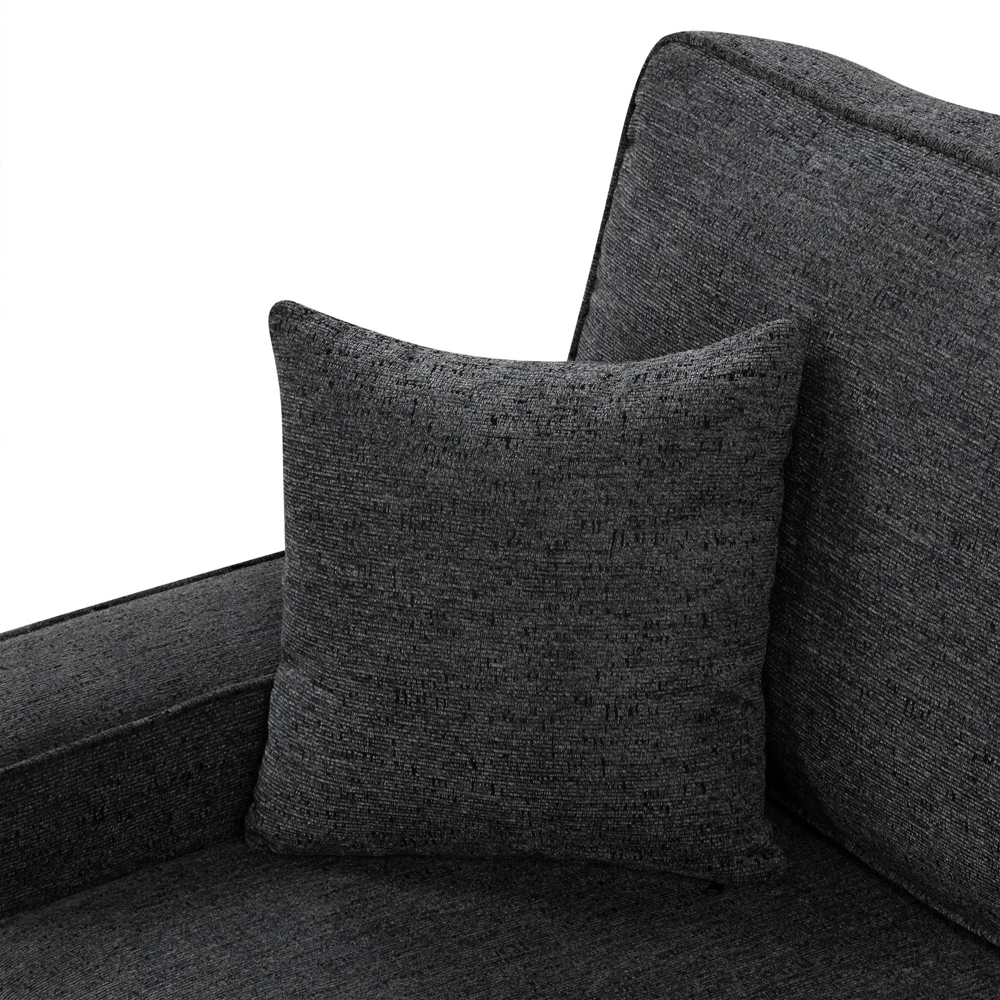 Dark grey textured sofa with a matching throw pillow