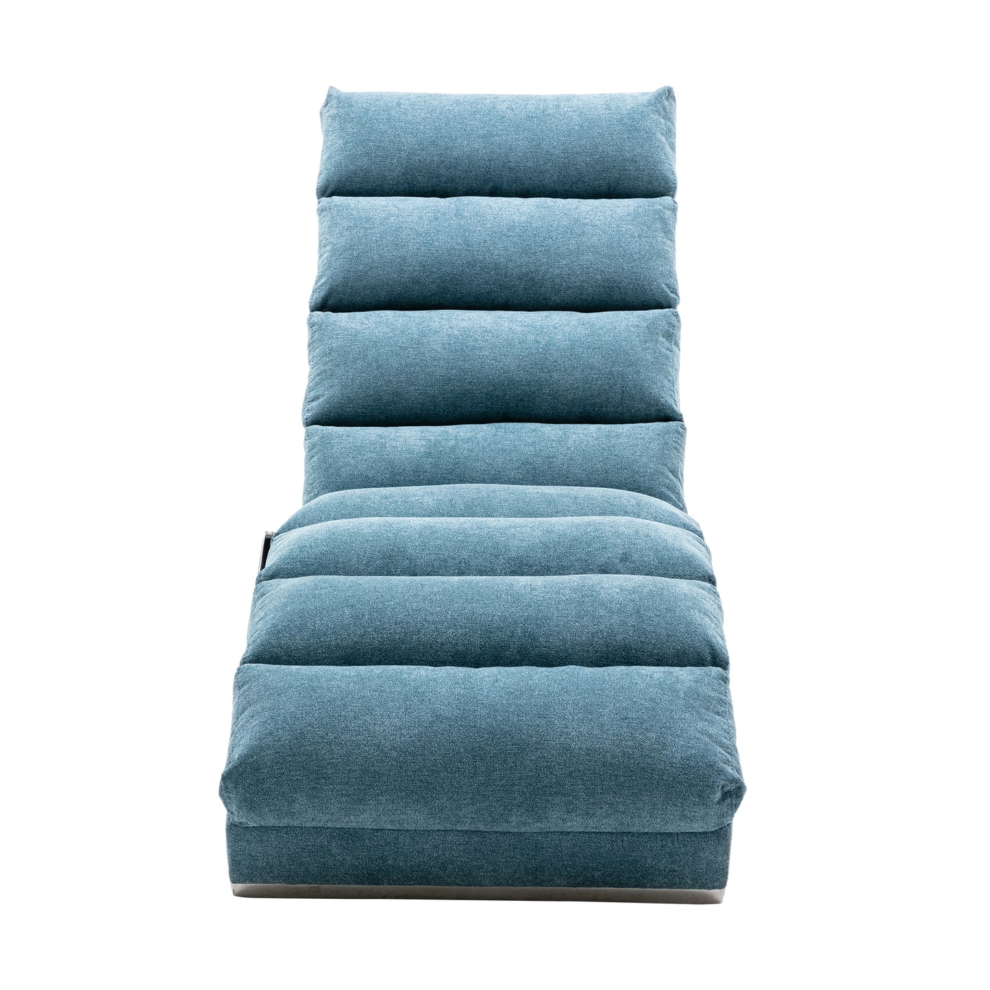 Teal upholstered chaise lounge chair with segmented cushioning