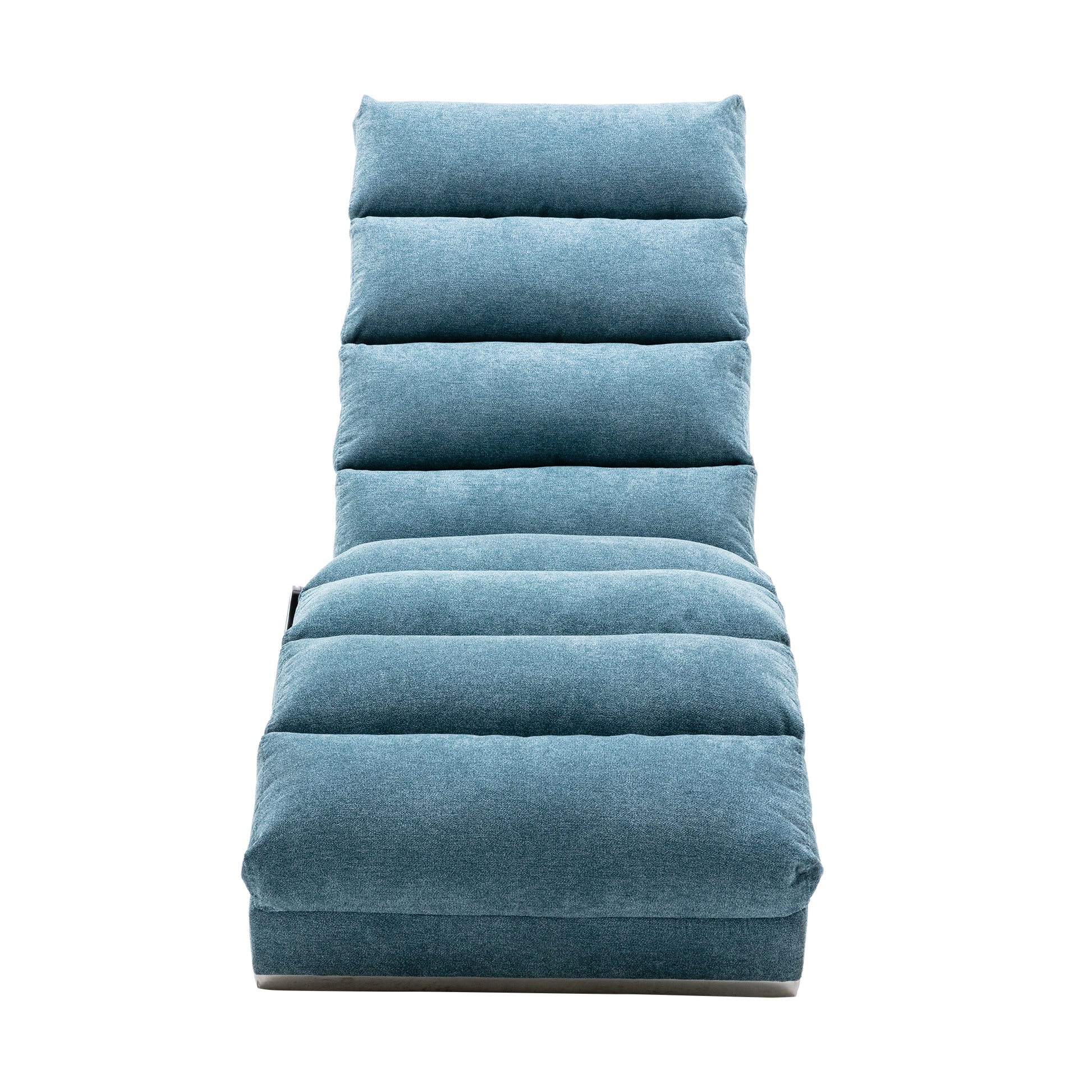 Teal upholstered chaise lounge chair with segmented cushioning