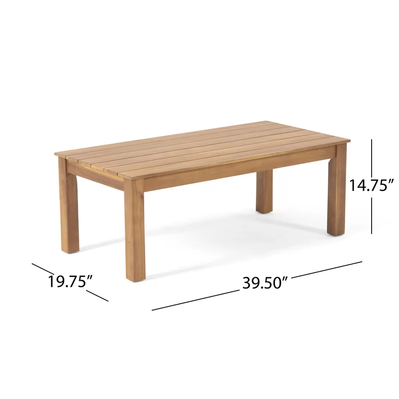 Wooden slatted outdoor coffee table with natural finish  L x  W x  H