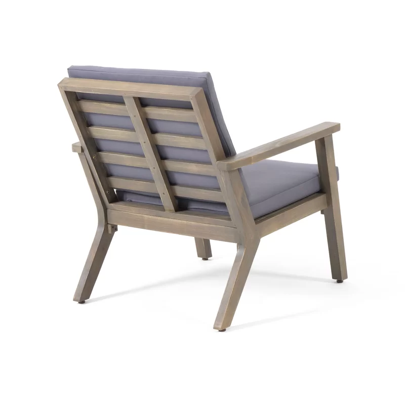 Weathered grey wood armchair with slate grey cushions modern outdoor furniture