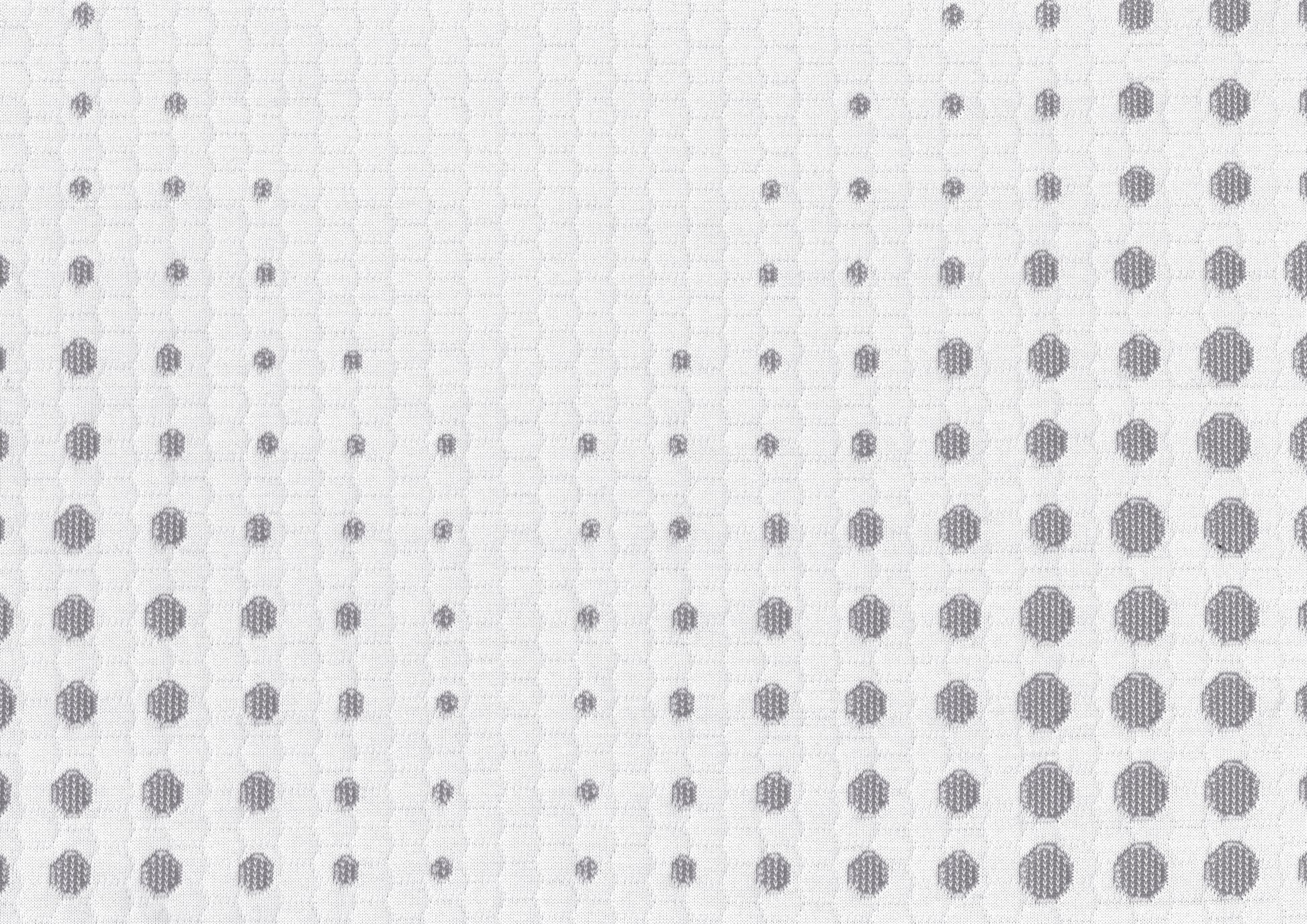 White woven fabric with a subtle grey hexagonal dot pattern ideal for upholstery