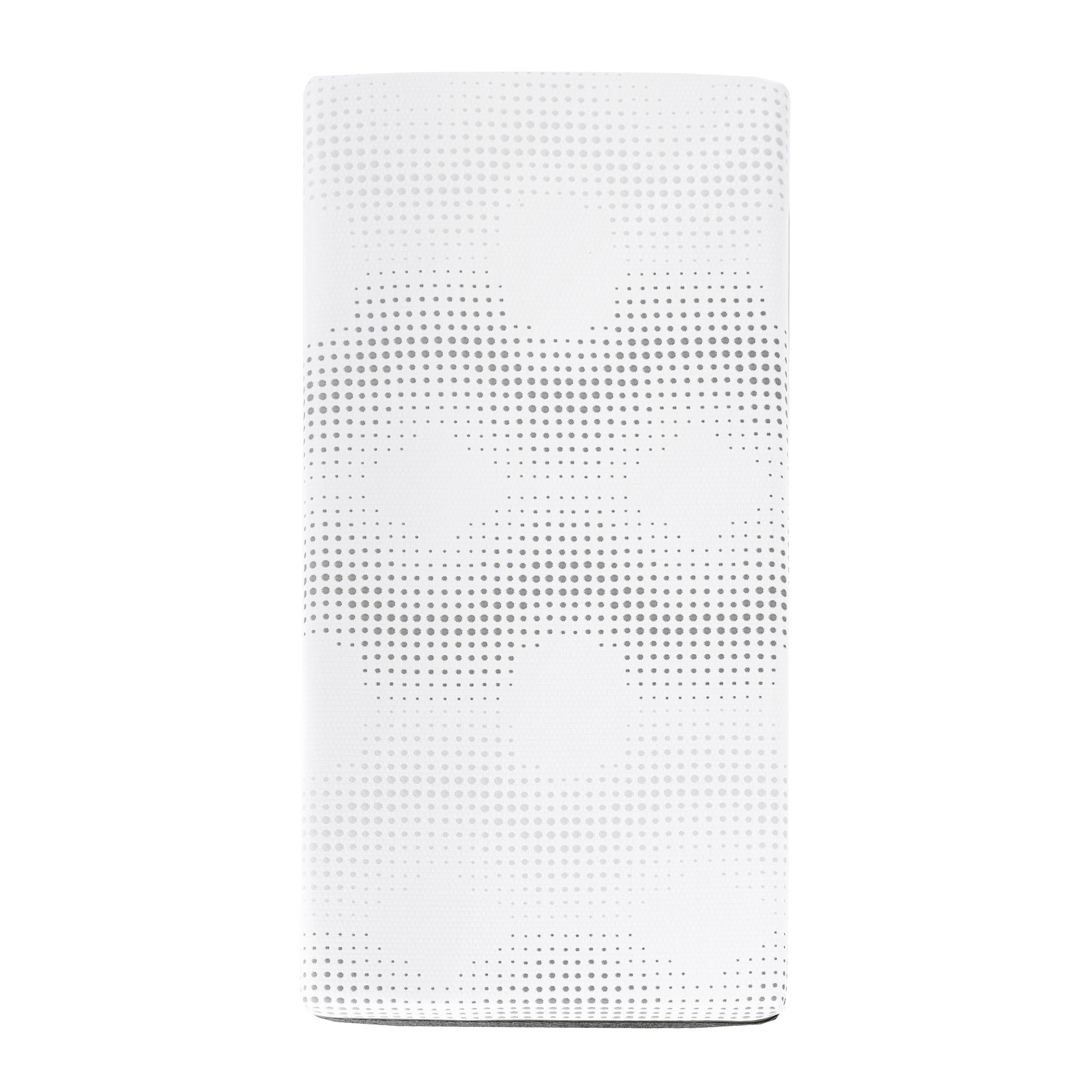 White mesh mattress protector with subtle gray dot pattern offering breathability