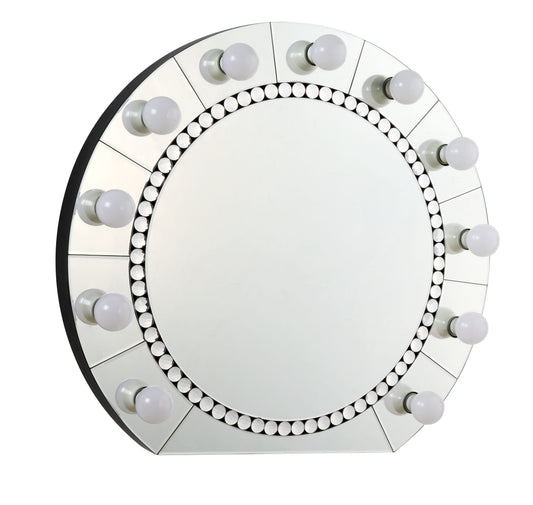 Round Hollywood mirror with  illuminated bulbs and crystal accents