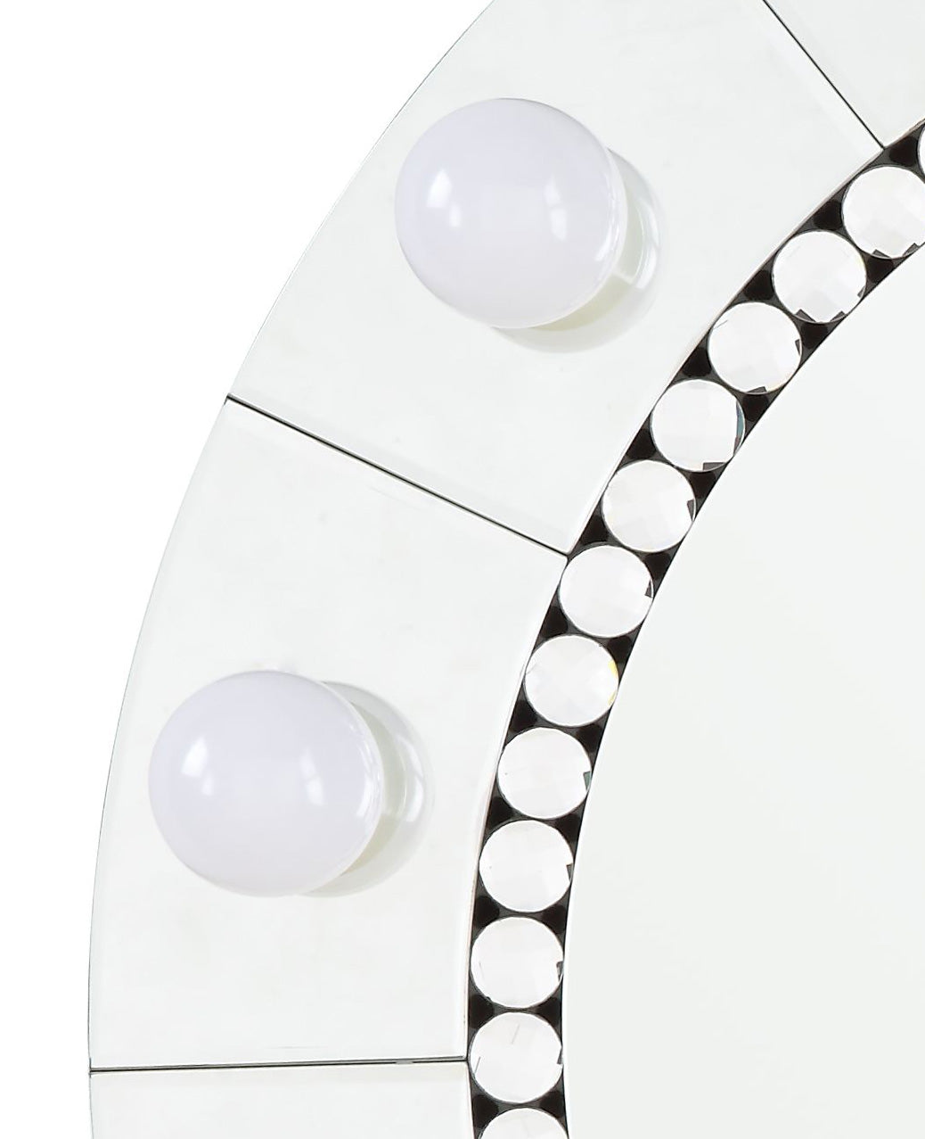 Round makeup vanity mirror with integrated LED bulbs