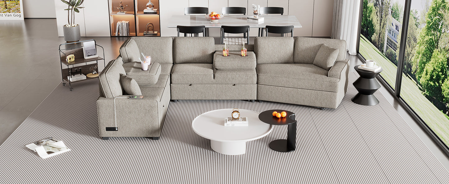 Textured grey sectional sofa with builtin USB charger for modern living rooms