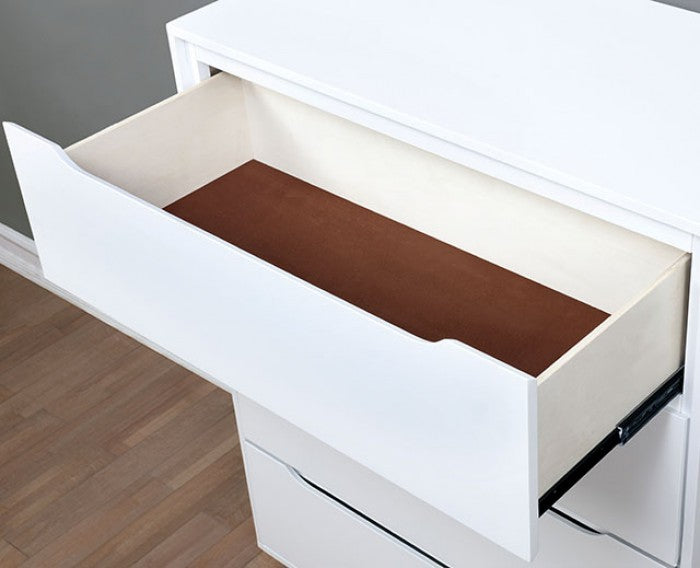 White dresser drawer with brown liner interior