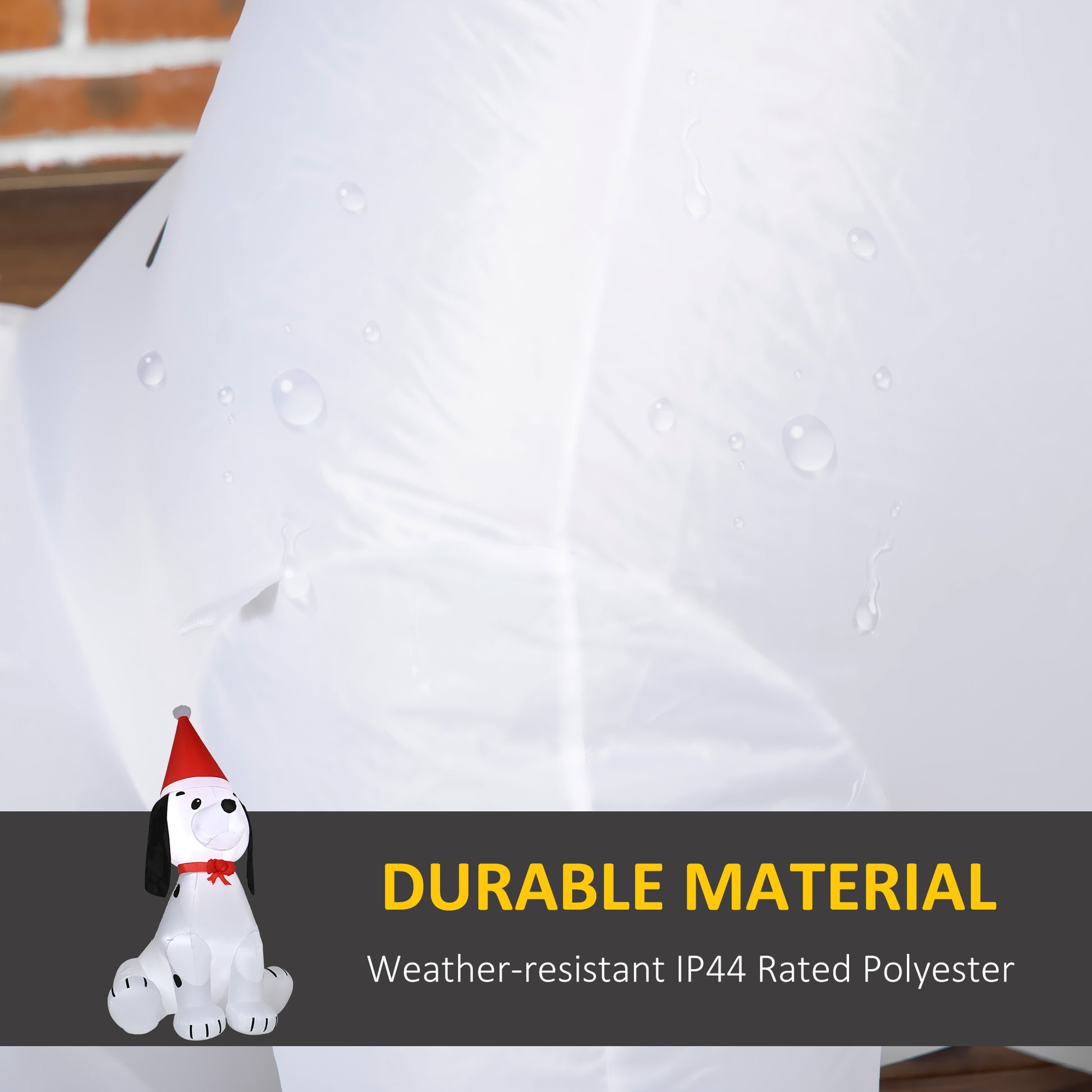 White inflatable dog with Santa hat made of weatherresistant polyester