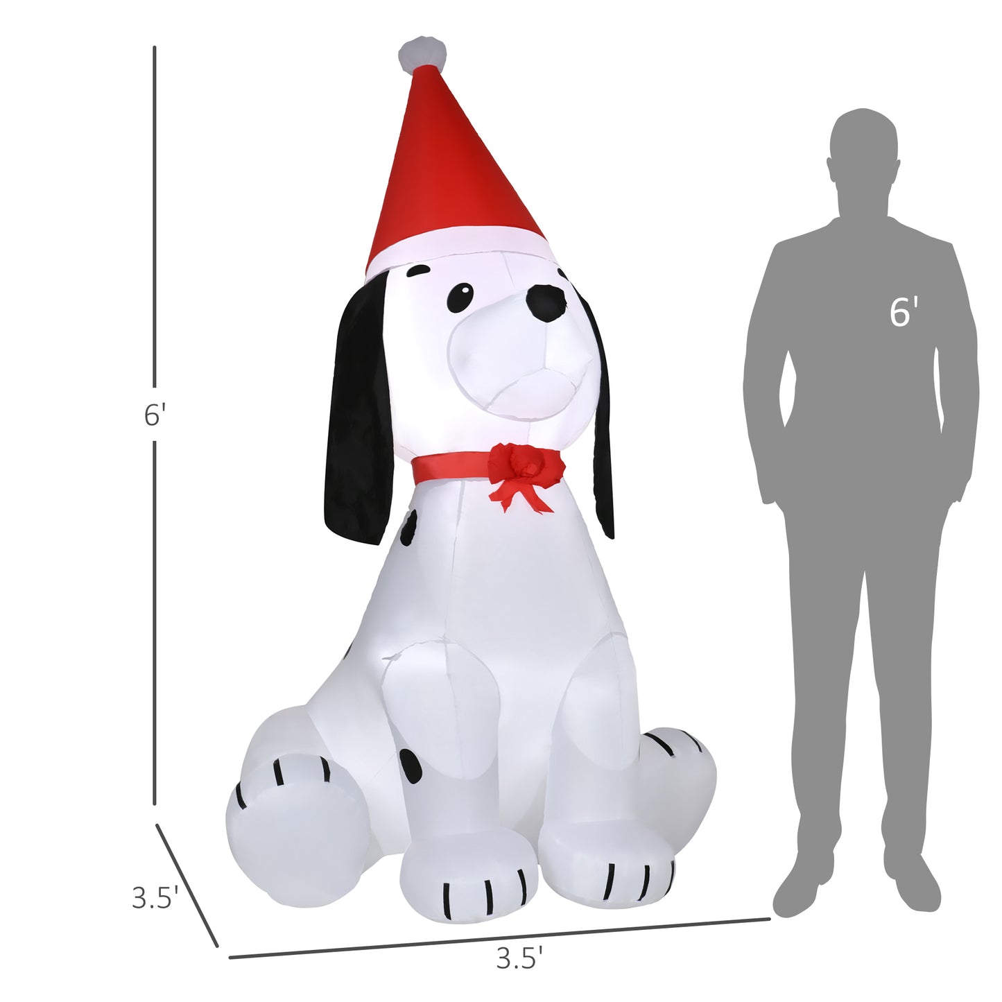 Giant inflatable Dalmatian dog with Santa hat and red bow ft tall for holiday decoration