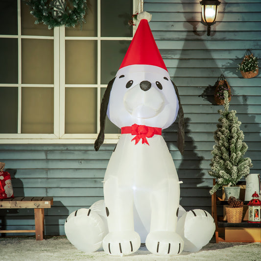 Giant white inflatable dog with Santa hat and red bow tie perfect for holiday decorations