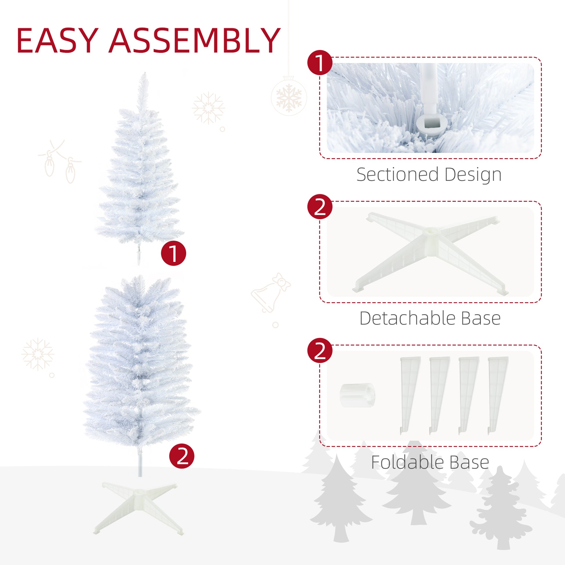 White artificial Christmas tree with a sectioned design for easy assembly