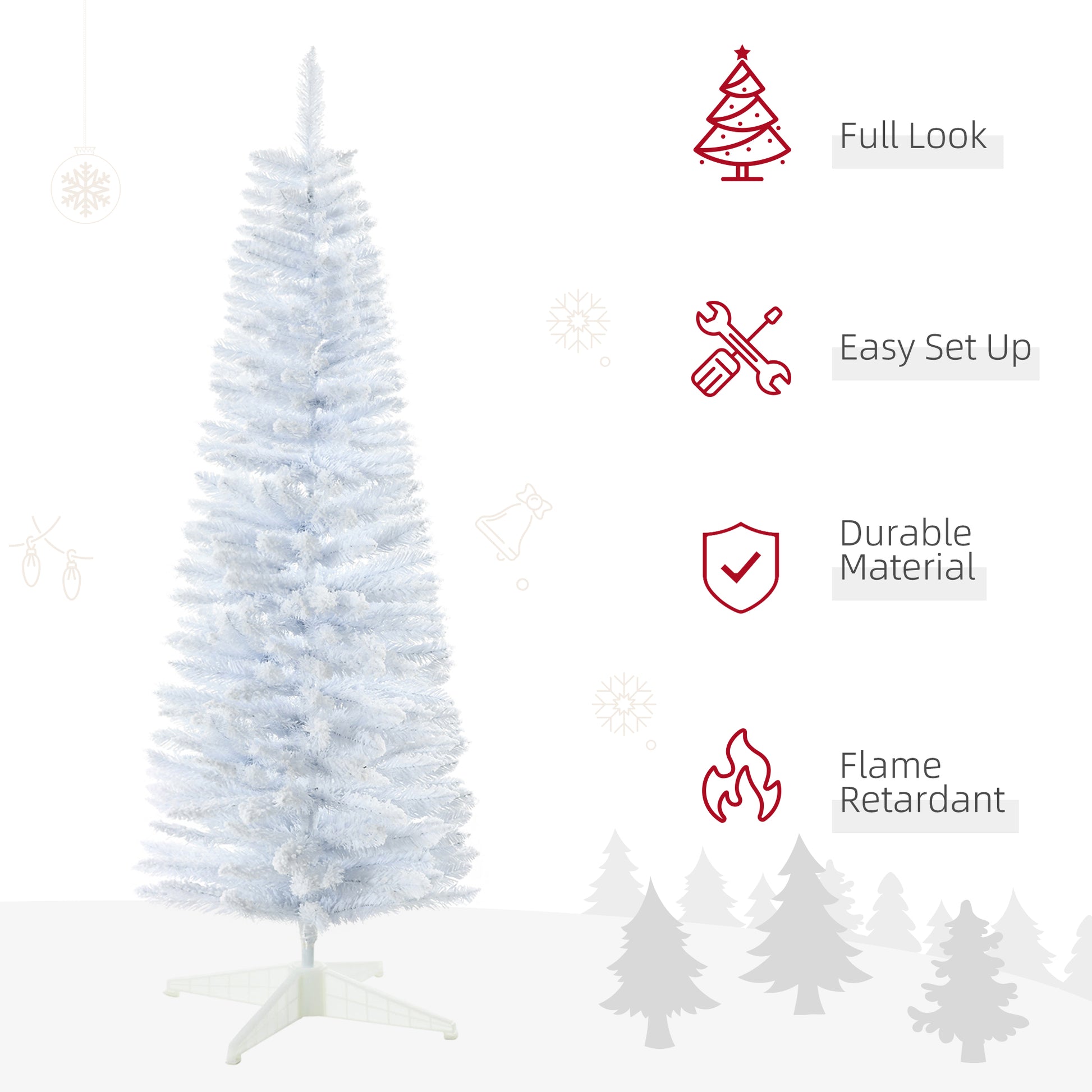 Flocked white Christmas tree with a sturdy base perfect for festive home decor