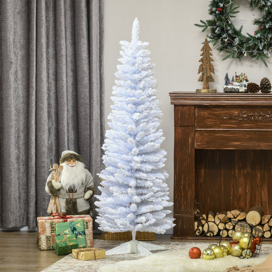 Fluffy white artificial Christmas tree with a conical shape perfect for festive holiday decor