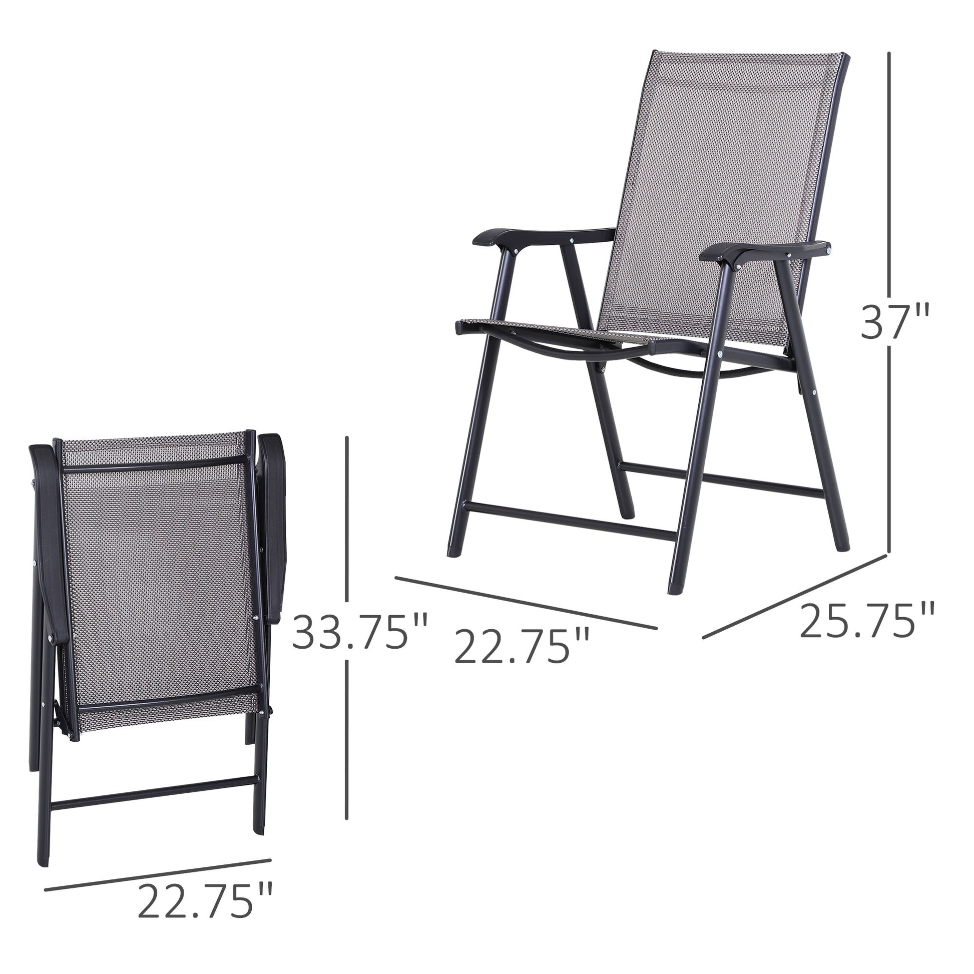 Black metal patio chair with grey mesh seating fully assembled