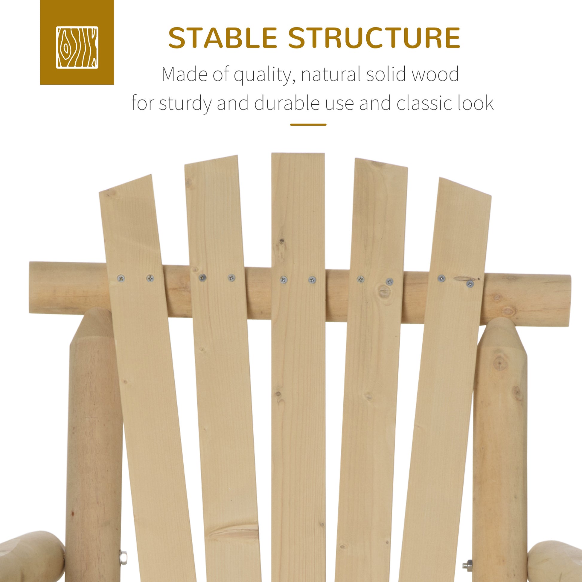 Natural wood Adirondack chair back slats and support beam