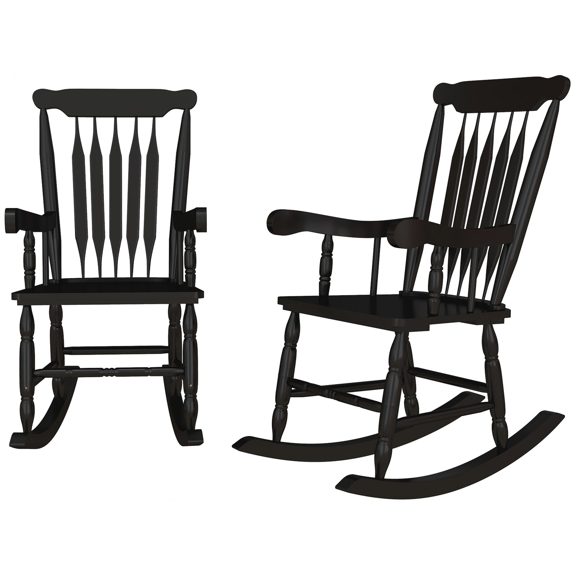 Classic black wooden rocking chair with spindle back