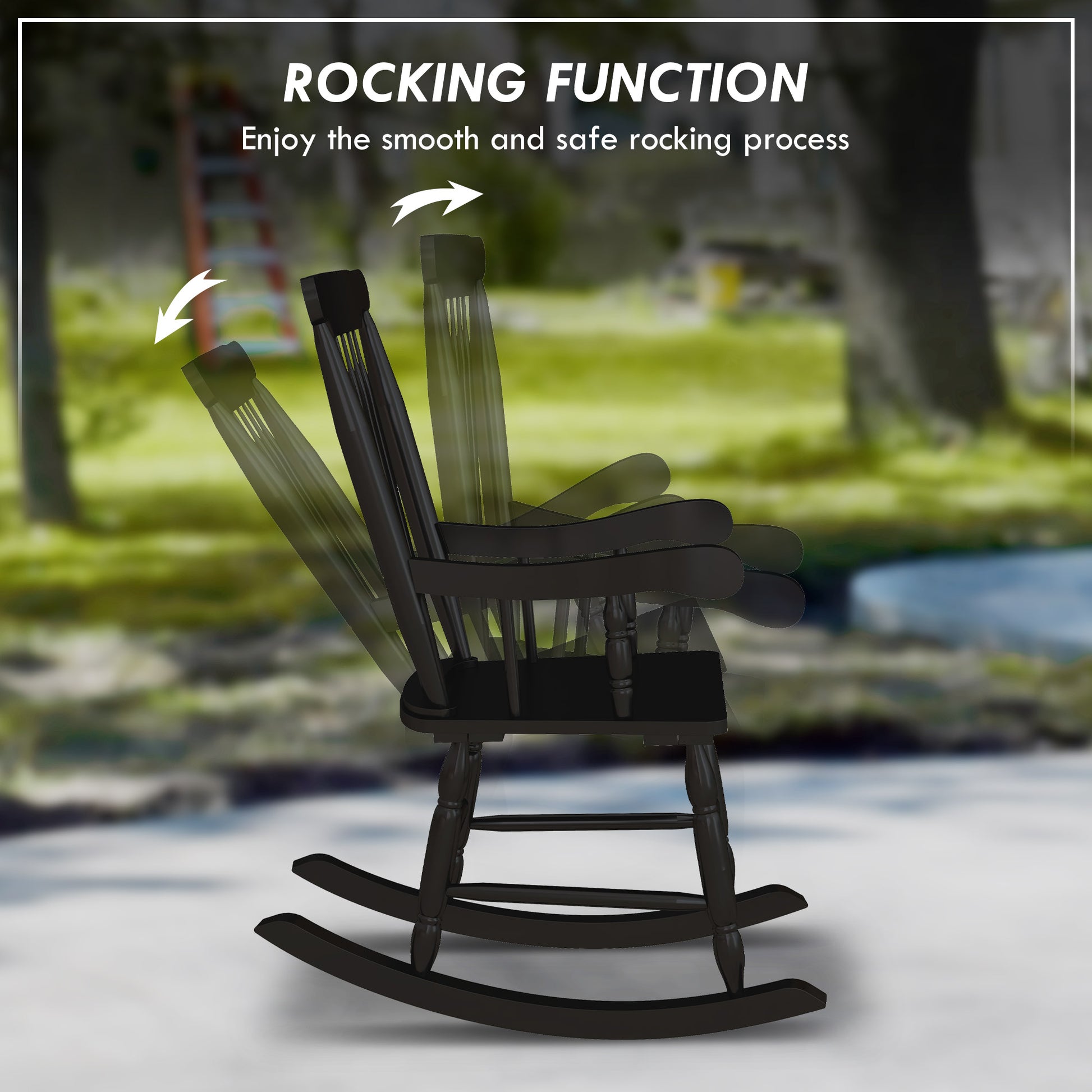 Dark wooden rocking chair with classic design ideal for porch relaxation