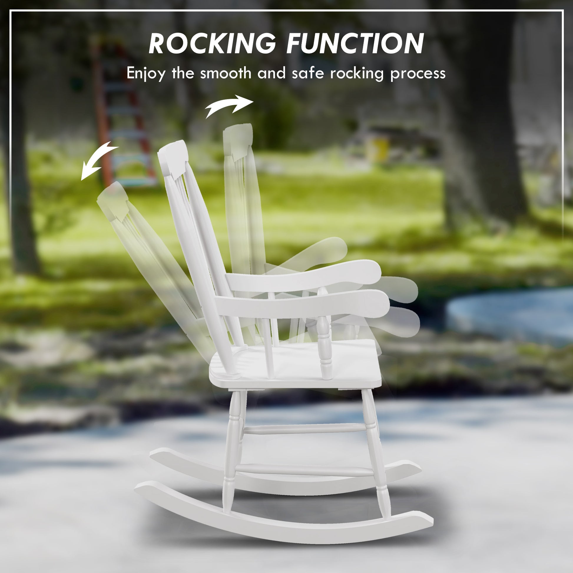 White wooden rocking chair with smooth rocking motion perfect for porch seating