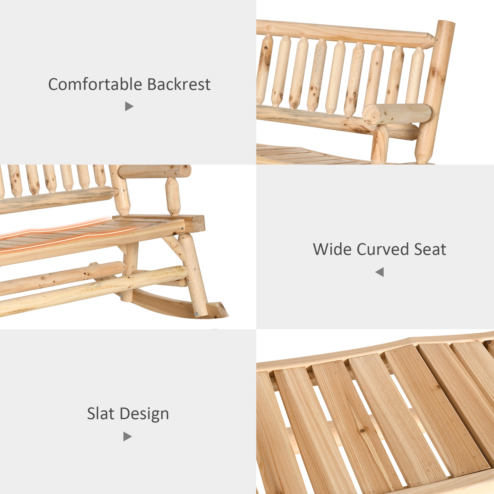 Light wood log rocking chair with comfortable backrest and armrests