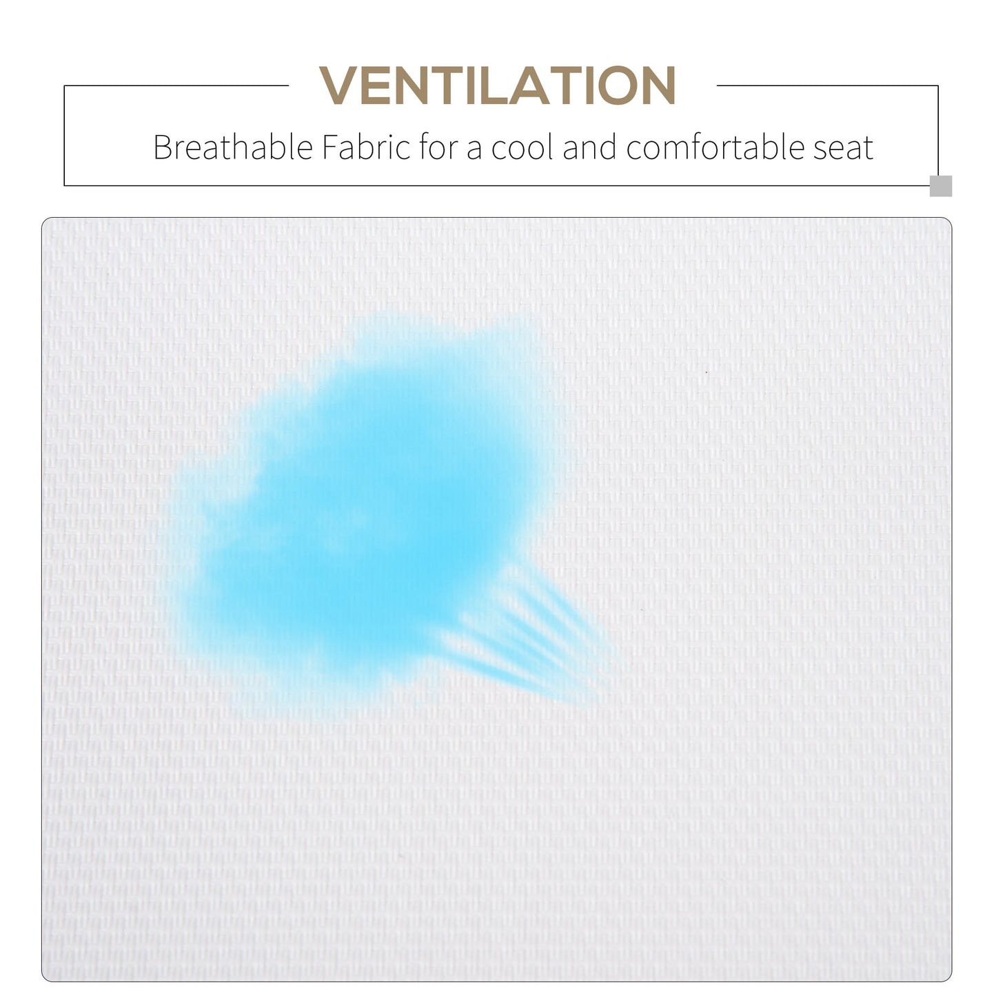 White textured fabric with blue air flow illustration ideal for breathable seat covers
