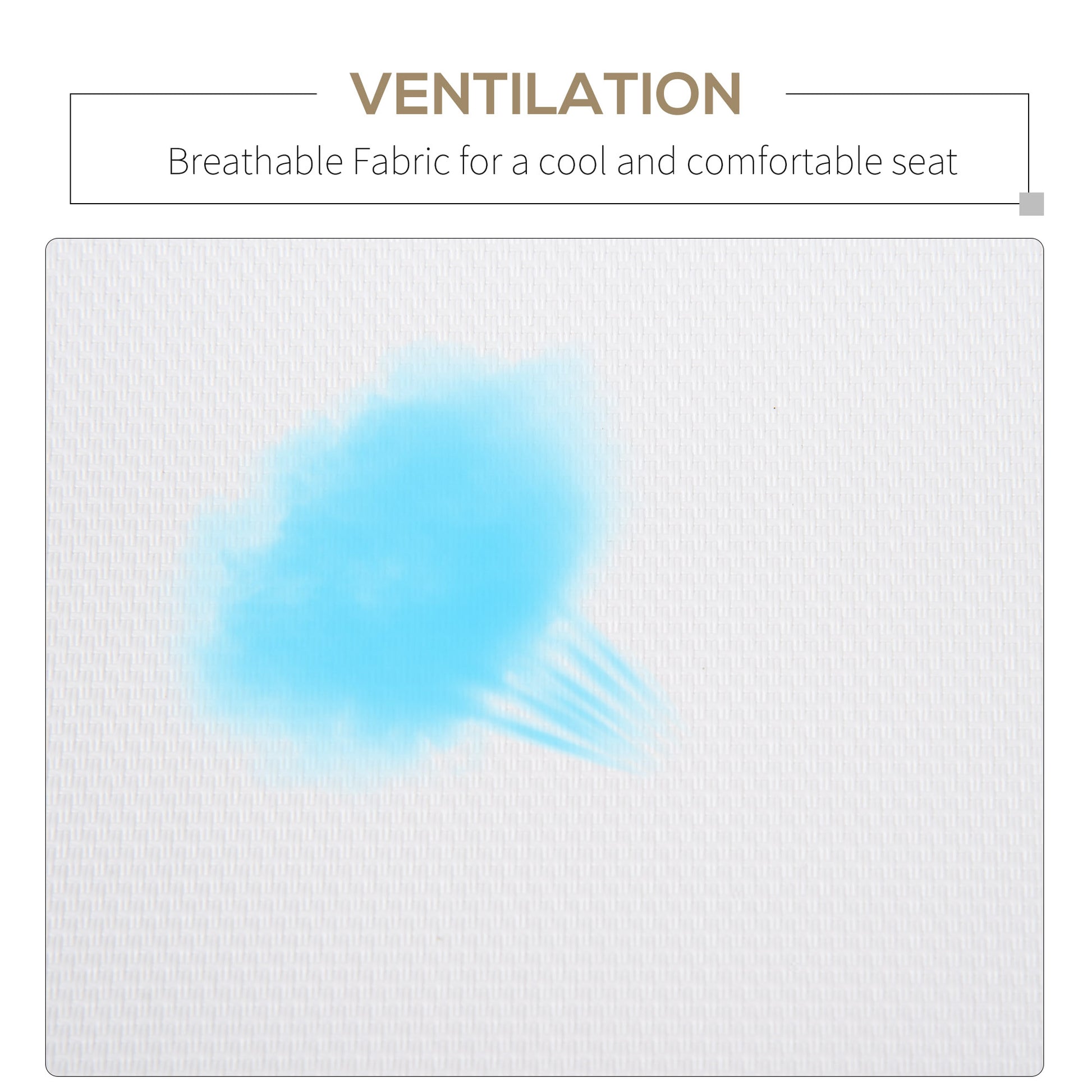 White textured fabric with blue air flow illustration ideal for breathable seat covers