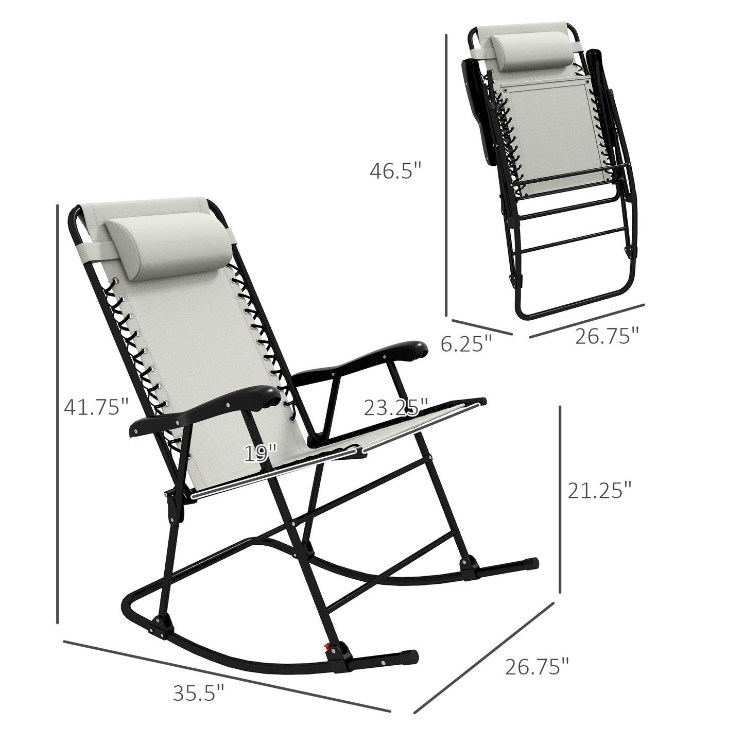 Light gray zero gravity chair with padded headrest and black frame