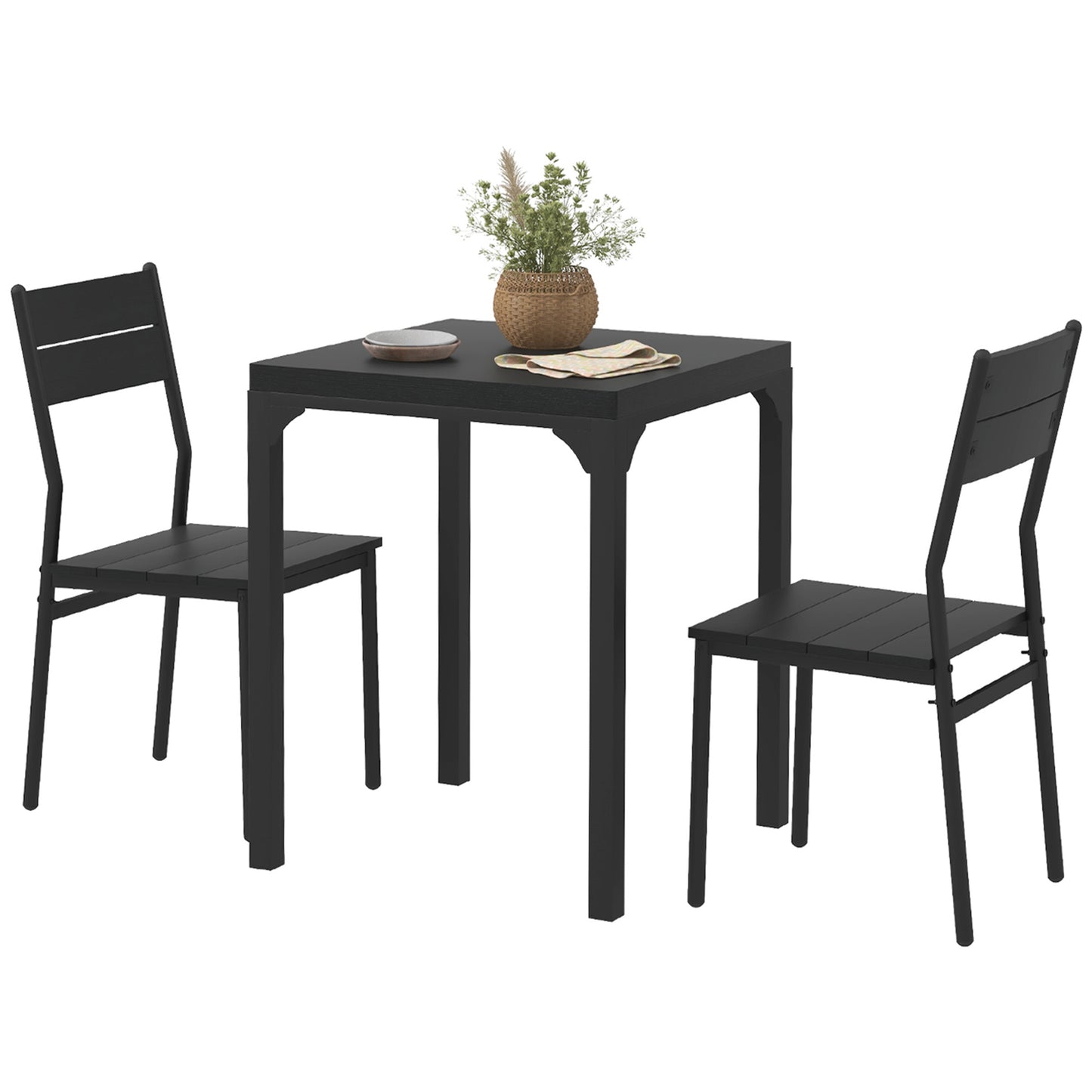 Black metal dining set with square table and two chairs