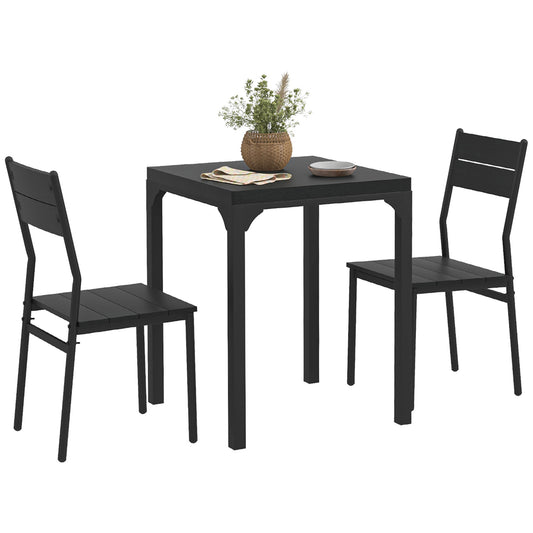 Black modern dining set with two chairs and a square table perfect for small spaces