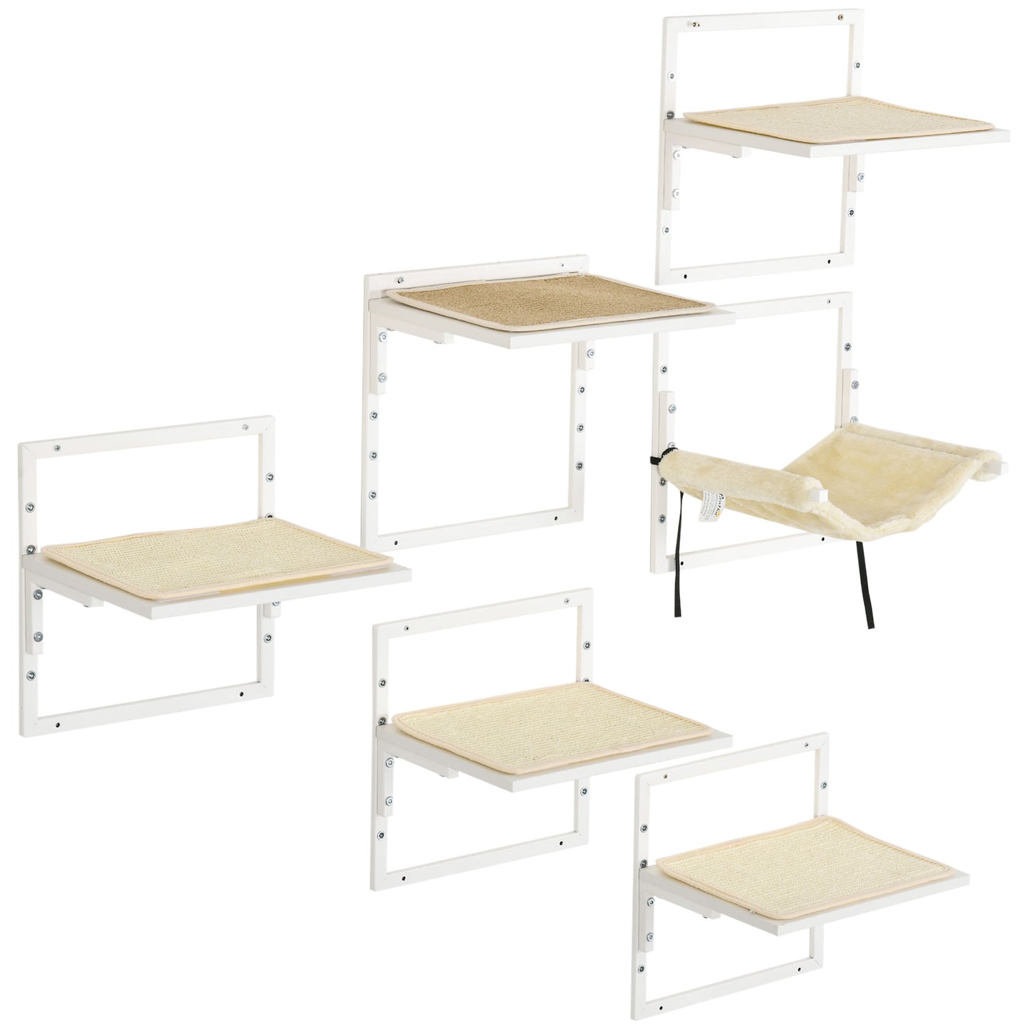 White wallmounted cat perch with sisal scratching surface for climbing and lounging
