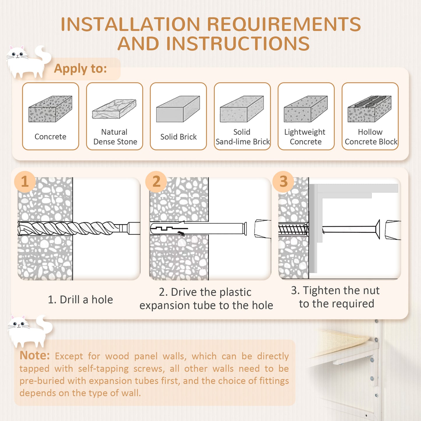 Illustrations show concrete natural dense stone solid brick sandlime brick lightweight concrete and hollow concrete blocks as suitable wall materials for installation