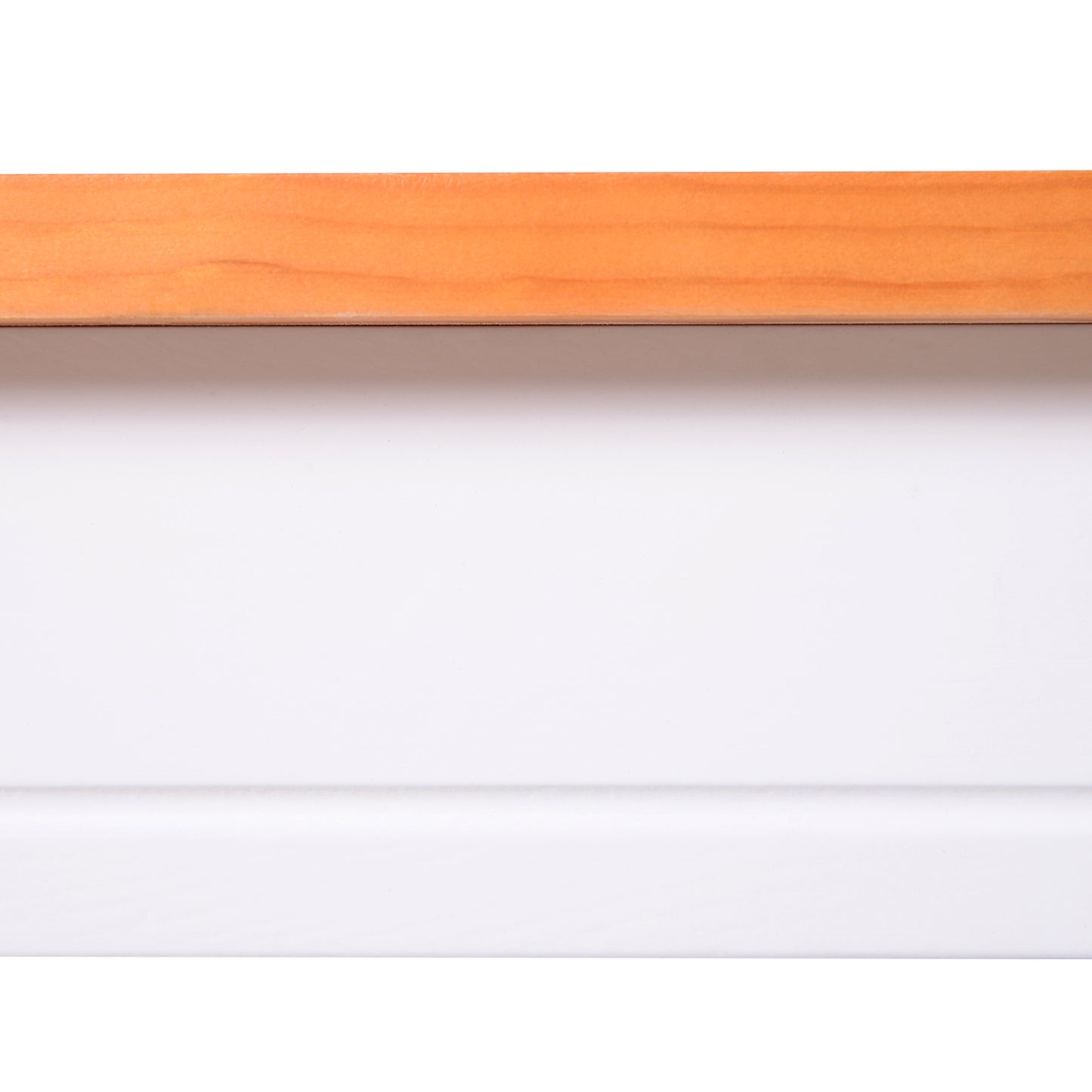 Light wood trim detail with visible grain pattern on a white surface