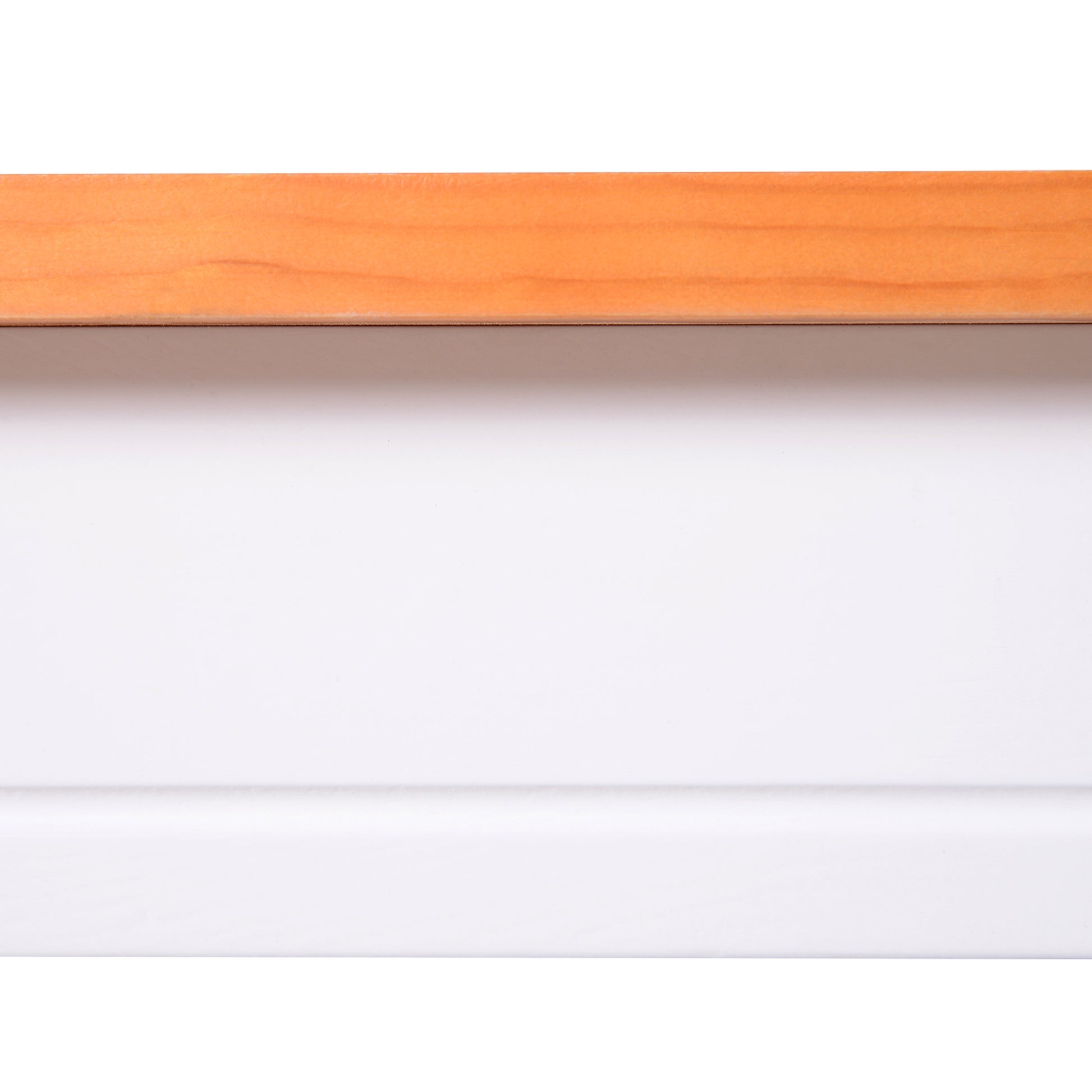 Light wood trim detail with visible grain pattern on a white surface