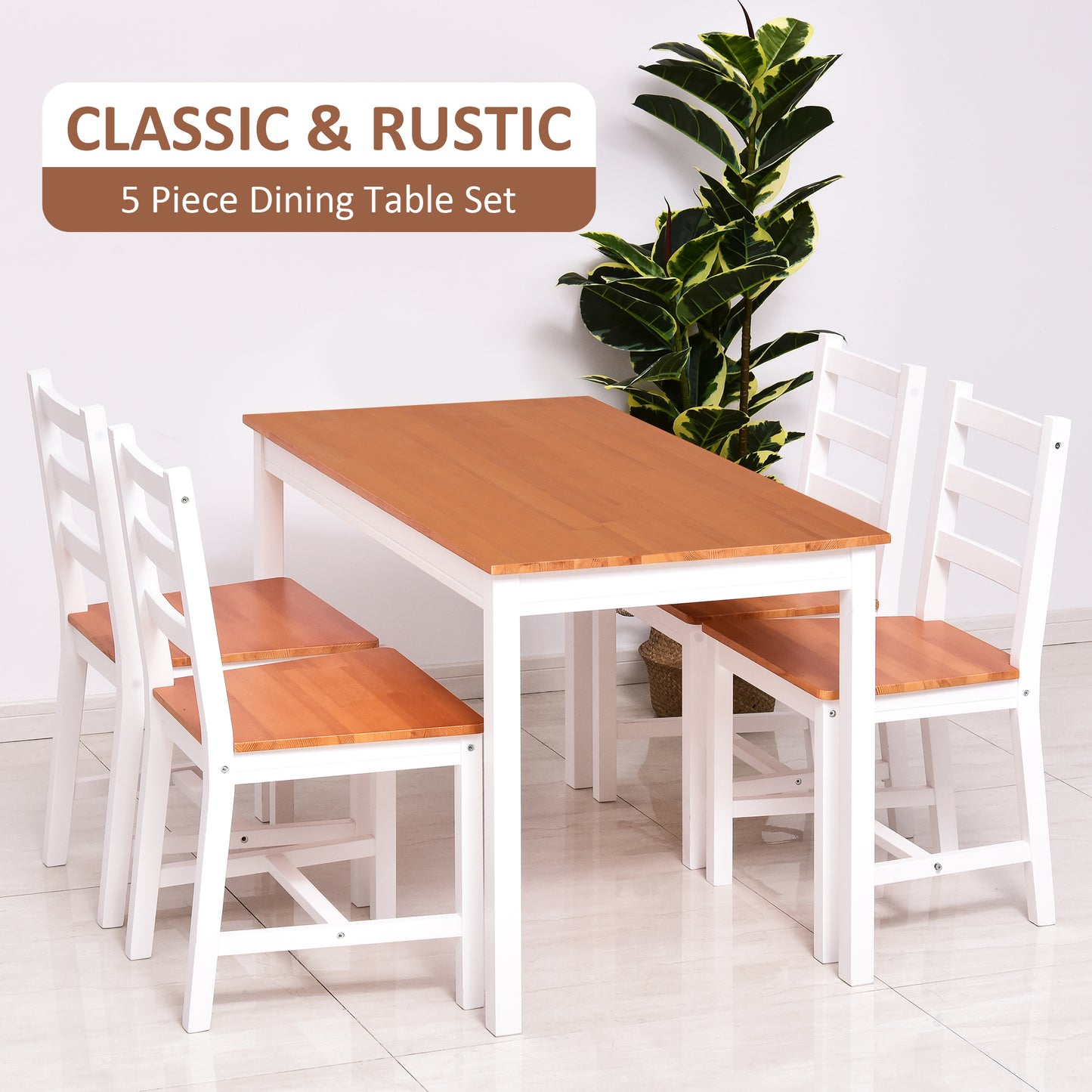 White and wood dining table set with four chairs ideal for small spaces