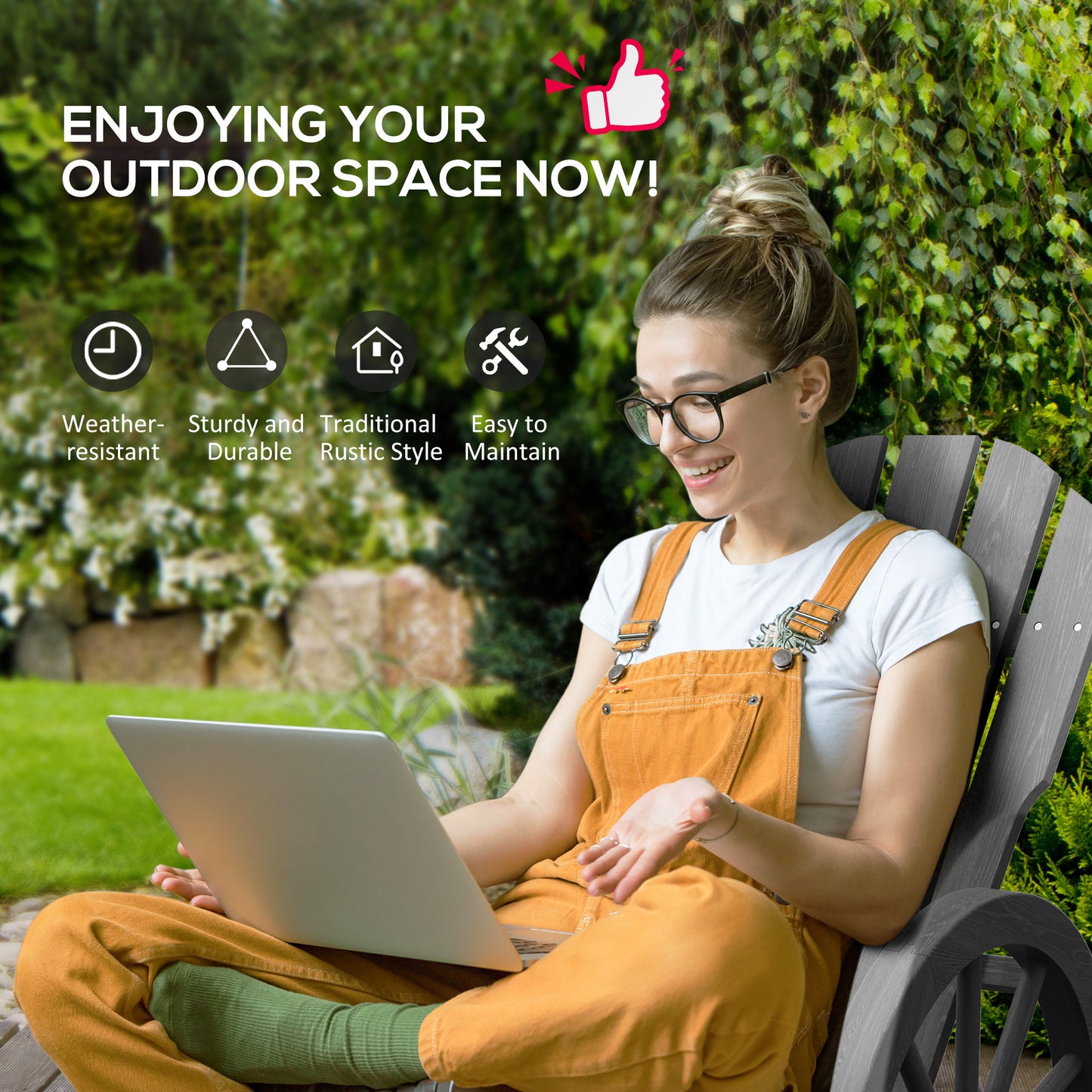 Gray wooden Adirondack chair with rustic styling perfect for outdoor relaxation