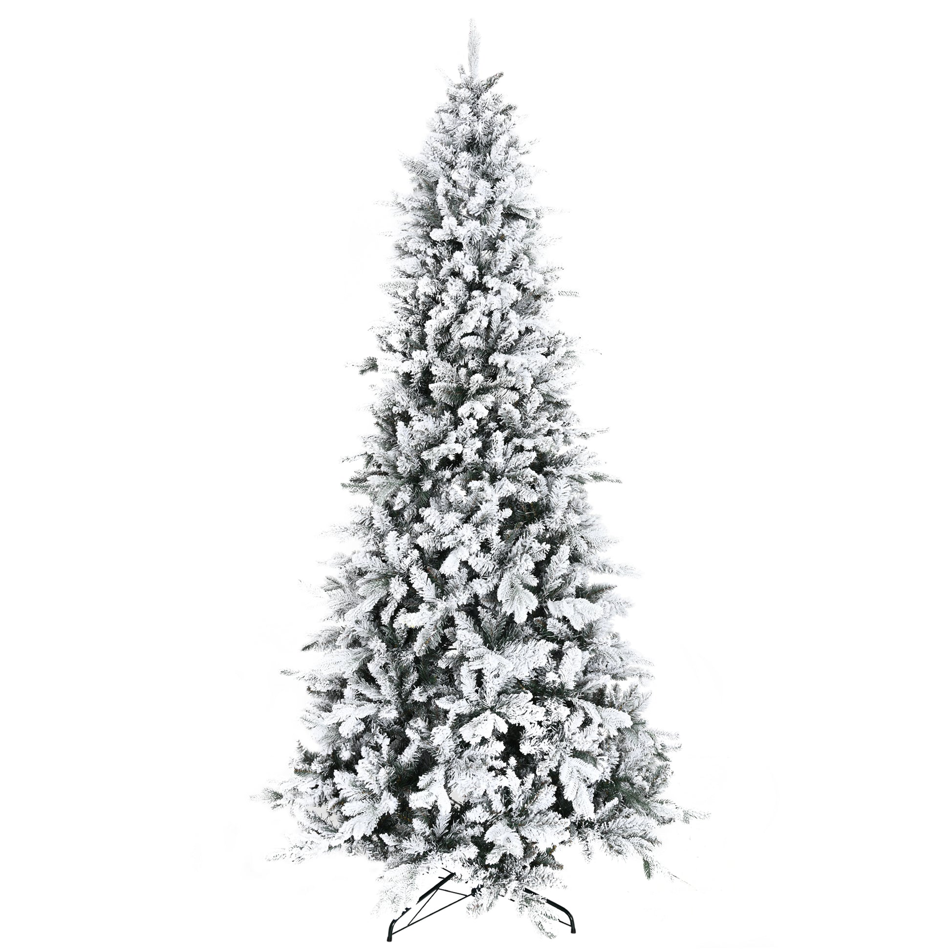 Flocked artificial Christmas tree with realistic branches and a full silhouette