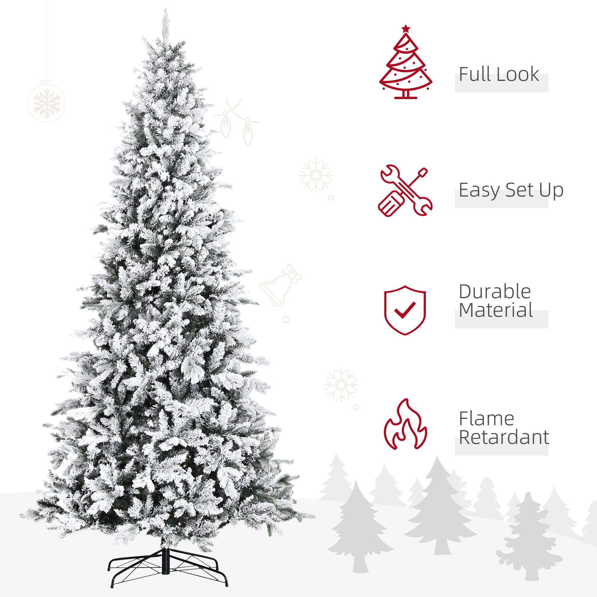 Flocked artificial Christmas tree with full look and easy set up