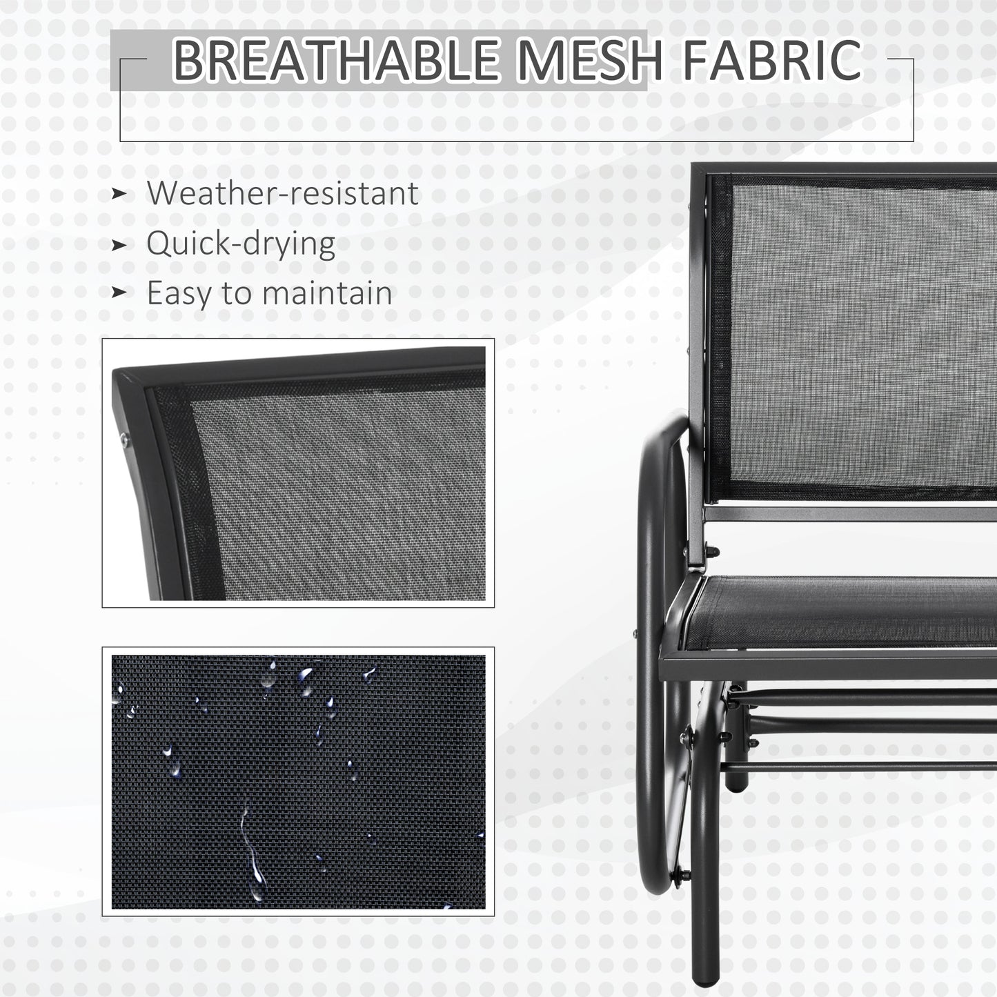 Black breathable mesh fabric detail on outdoor glider weatherresistant and quickdrying