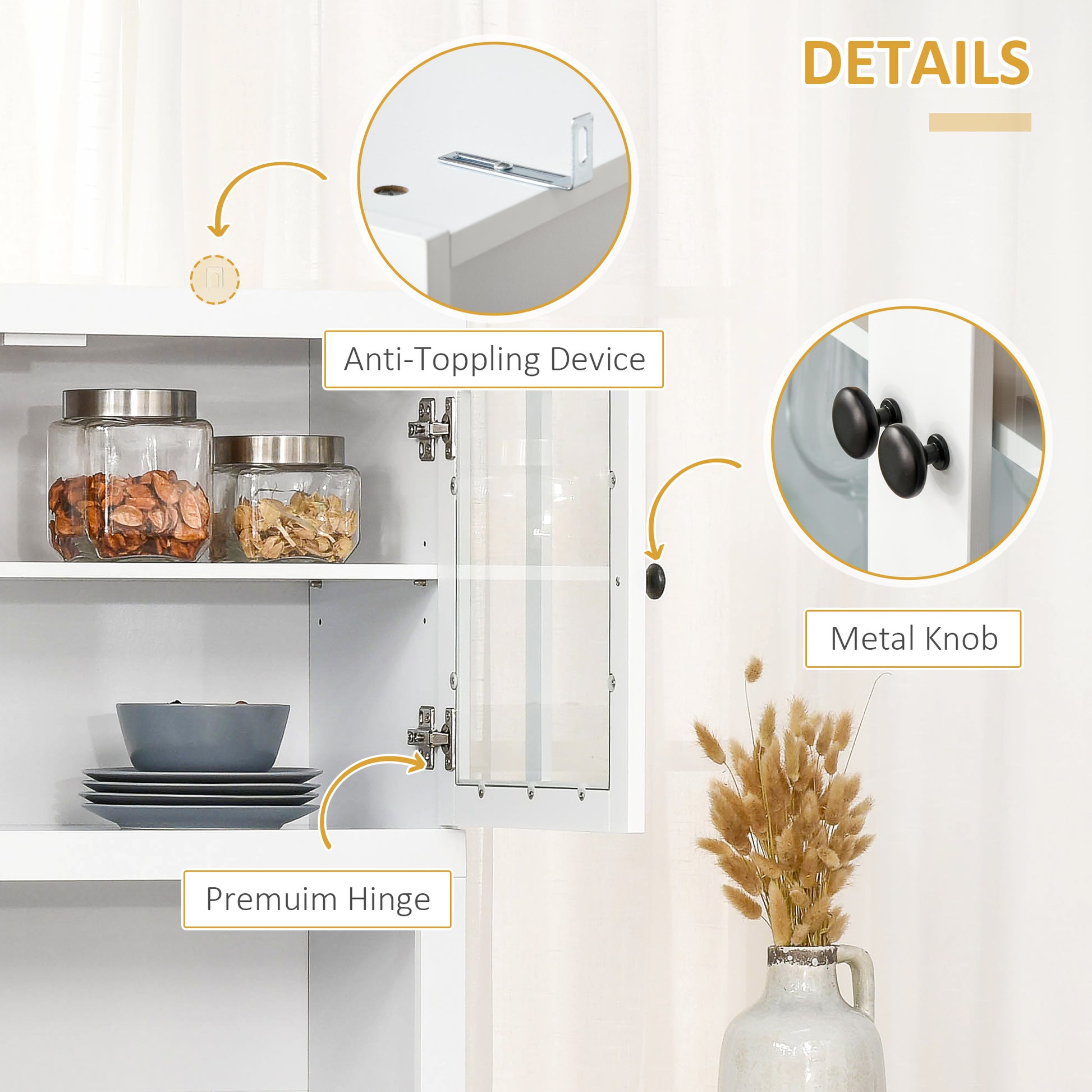White cabinet with antitoppling device for child safety