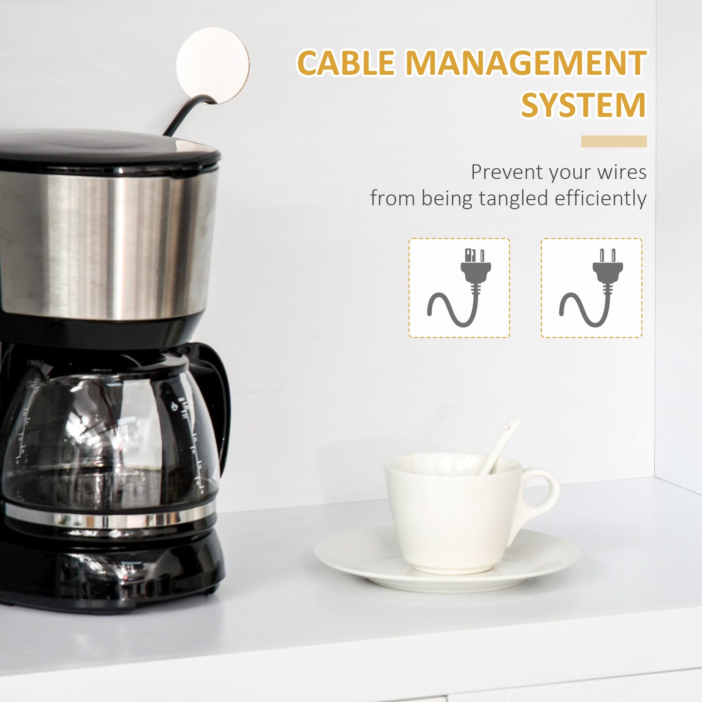 Round white cable management clip attached to coffee maker cord