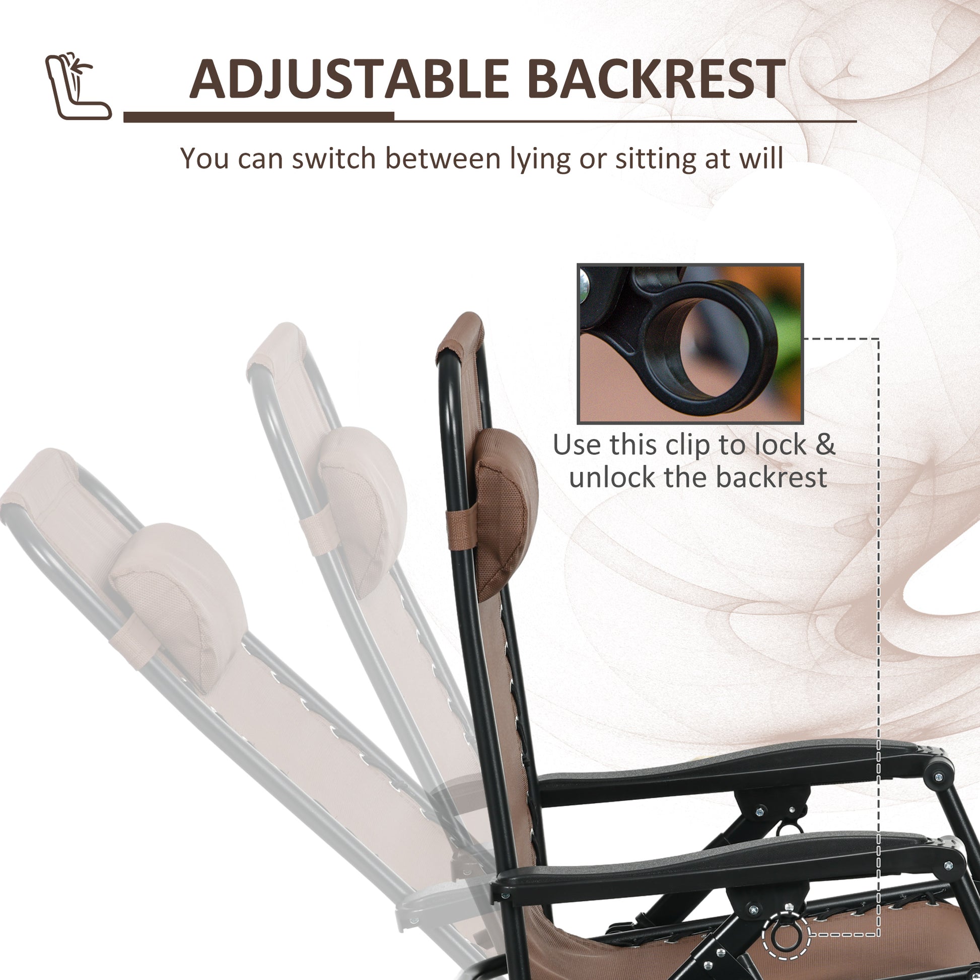 Brown adjustable backrest recliner chair with padded headrest
