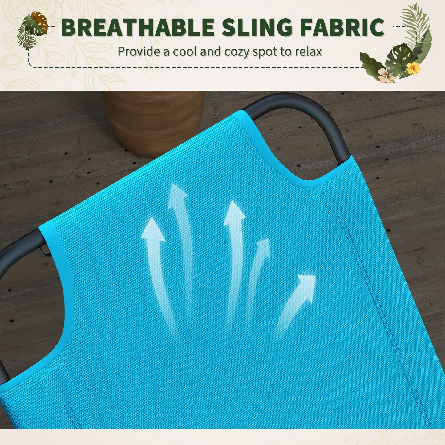 Closeup of bright blue breathable sling fabric with airflow graphics