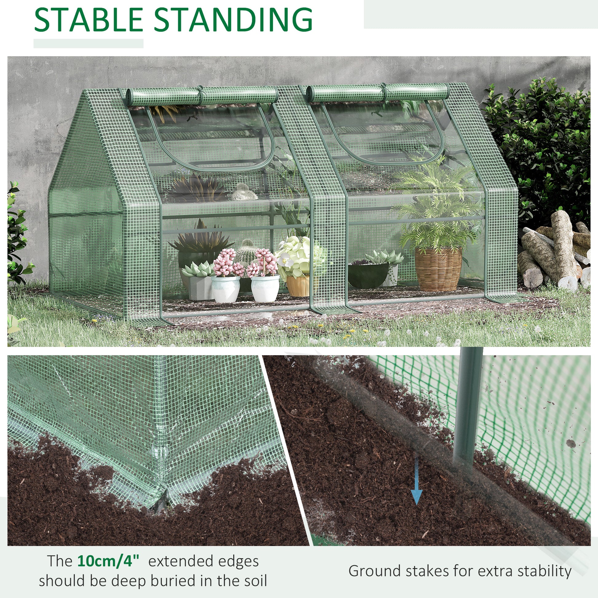Green mini greenhouse with shelves ideal for starting seedlings and protecting plants
