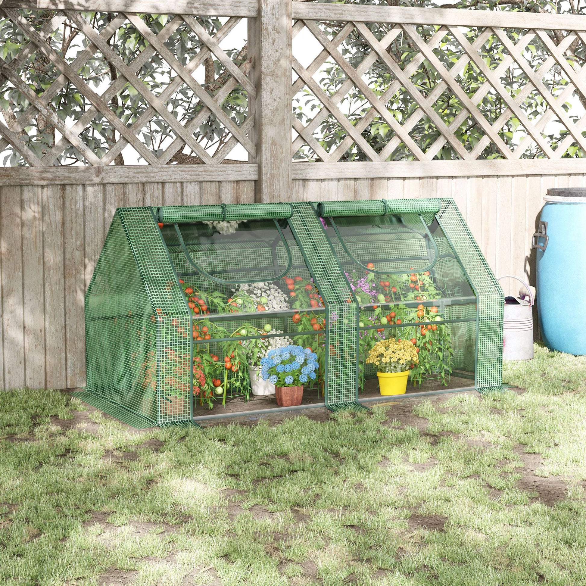Compact green mesh mini greenhouse with shelving perfect for growing vegetables