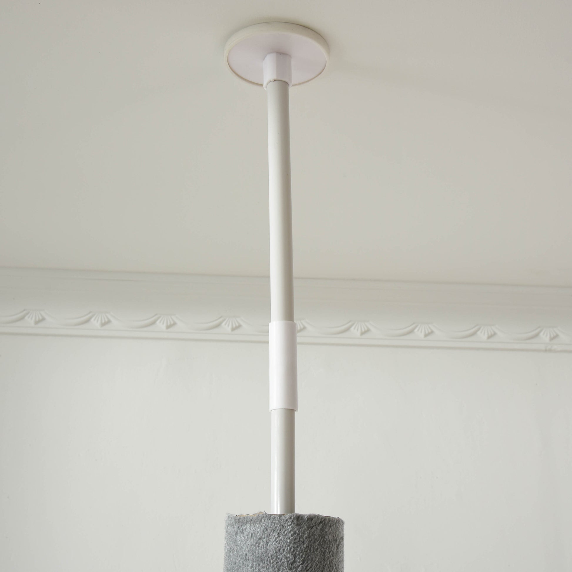 Adjustable grey sisal cat tree post with white ceiling mount Perfect for active cats