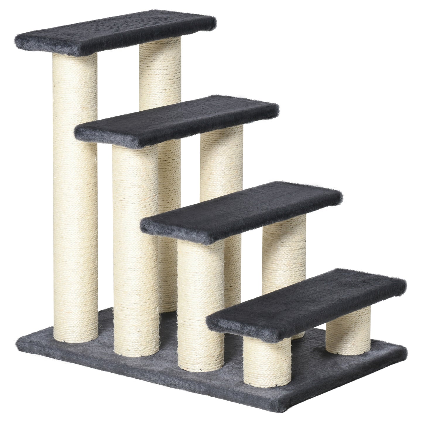 Multilevel cat tree with sisal scratching posts and grey platforms
