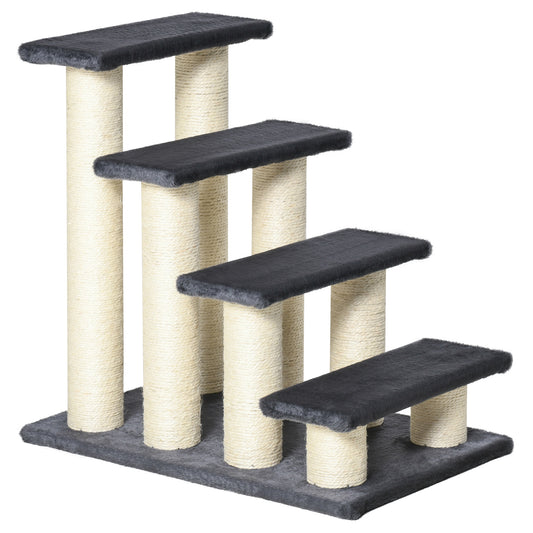 Multilevel cat tree with sisal scratching posts and grey platforms
